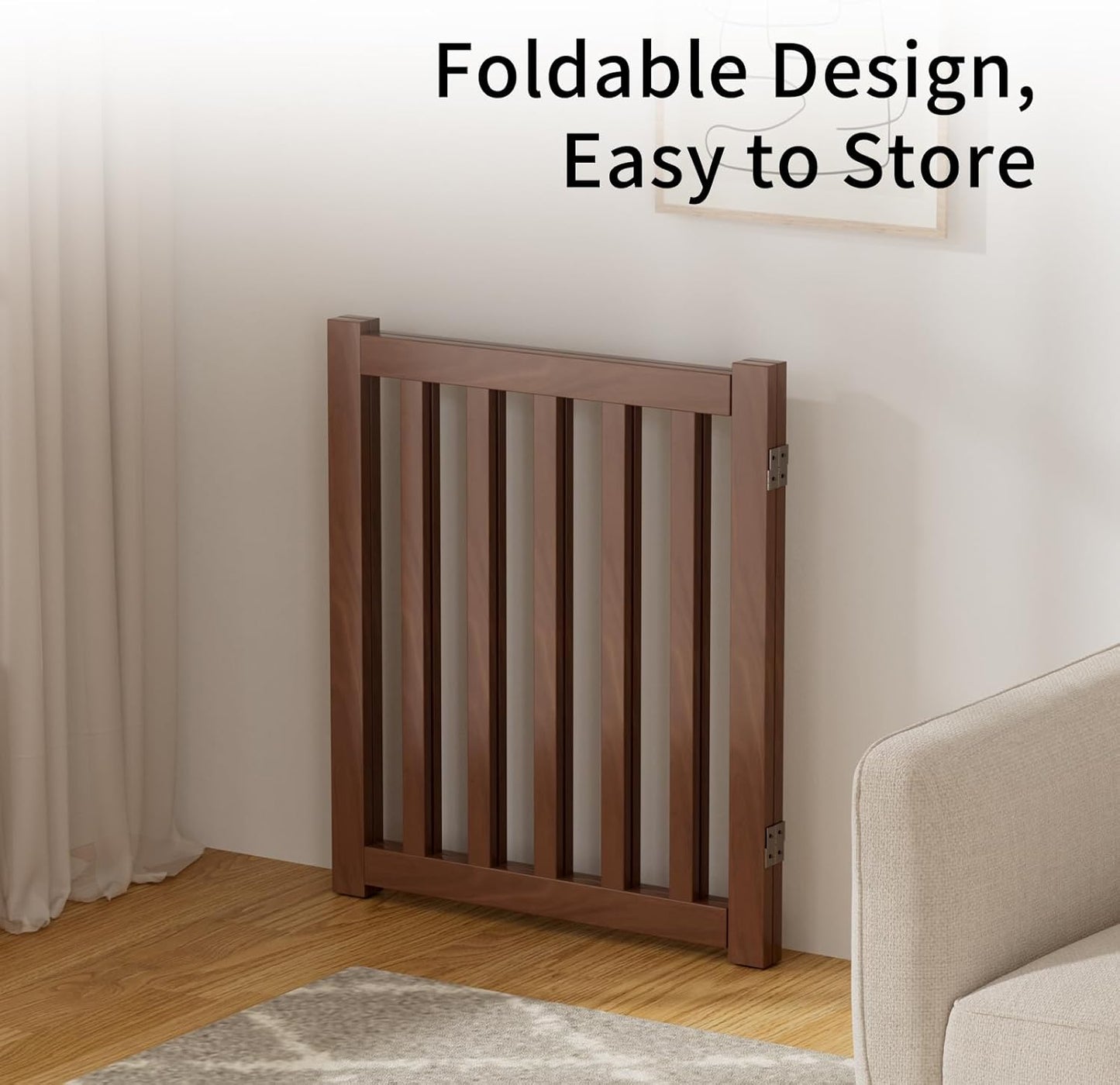 2-Panel Solid Wood Dog Gate - Freestanding Folding Pet Gate for Doorways, Stairs, Indoor, 24" Height, No Installation Needed, Walnut