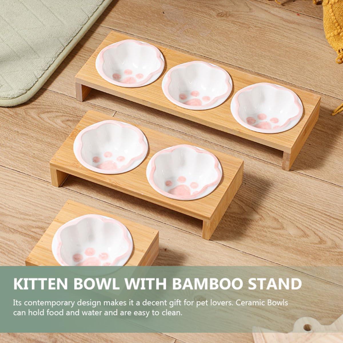 Milisten Elevated Cat Bowl with Stand and Ceramic Bowls, Whisker-Friendly Raised Feeding Station for Indoor Cats and Kittens
