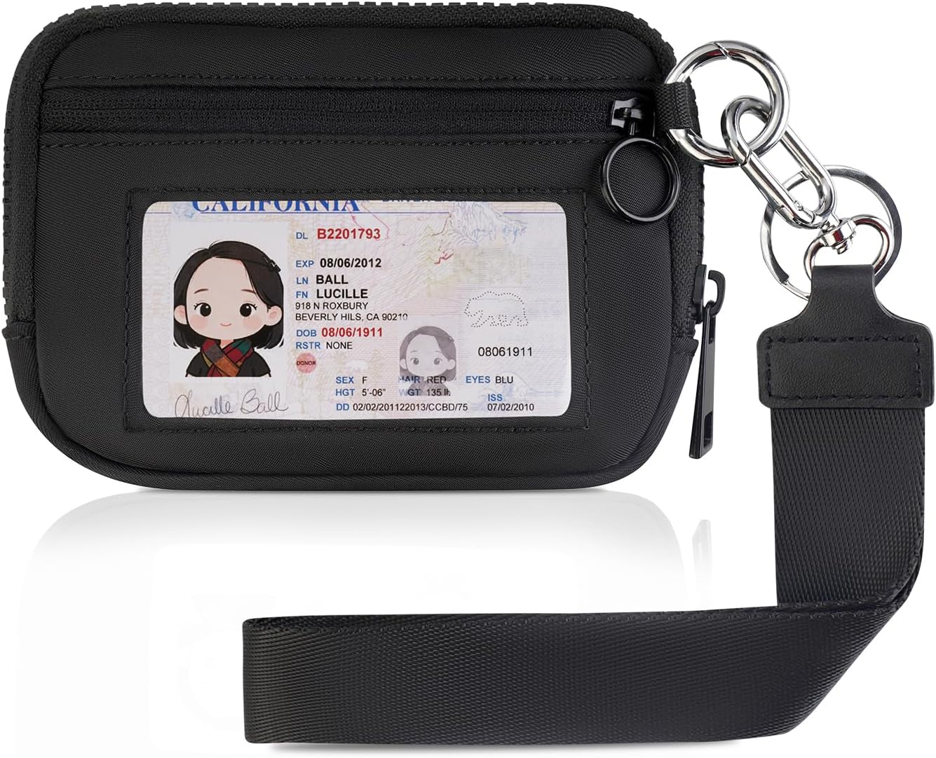 KeyChain Wallet Wristlet Wallets For Women Iris Wallet Zip Card Case with ID Window (black)