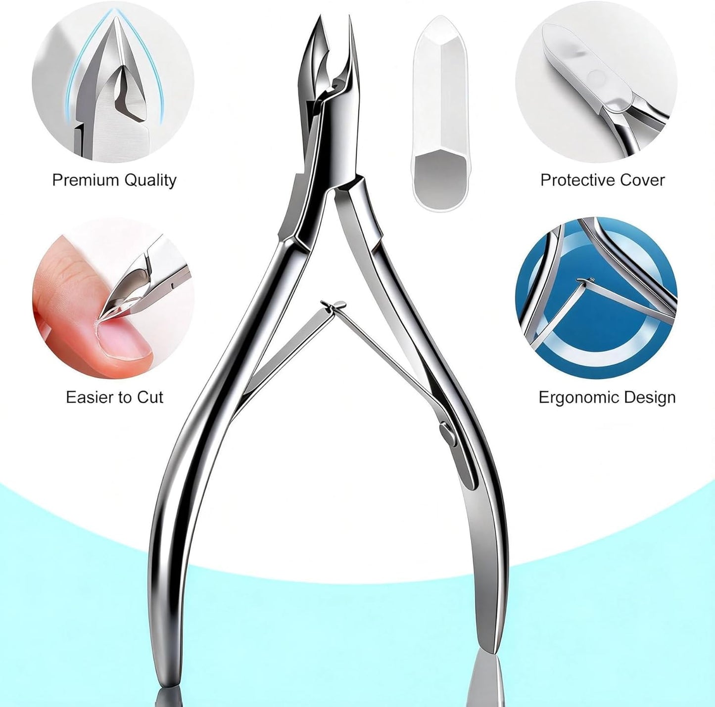 Cbiumpro 5-Pack Cuticle Trimmer Set with Pusher, Cutter, Scraper, Nipper, Clipper, Professional Stainless Steel Cuticle Remover Tools Kit for Fingernails & Toenails - with Case