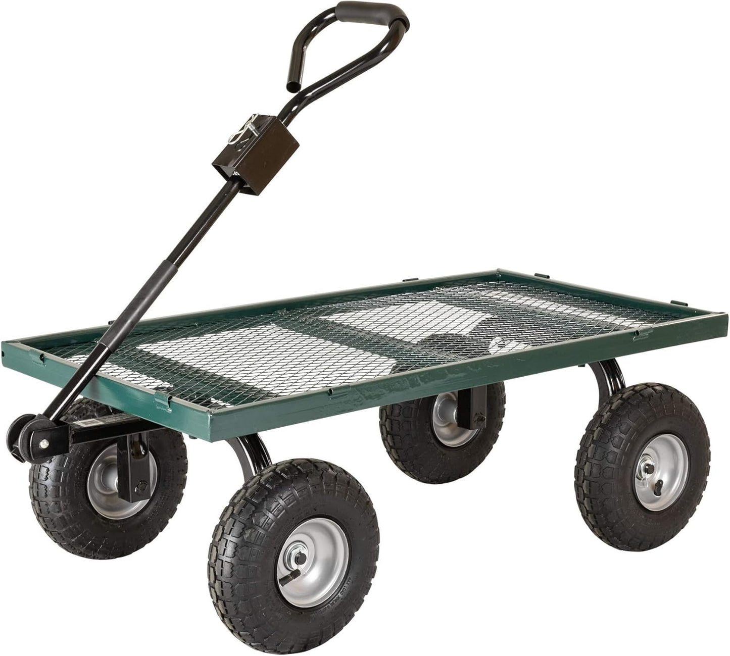 70107 Garden Cart/Utility Cart, Hinged/Removeable Sidewalls, Four 10-inch Wheels, Loop Handle with Convertible Hitch Attachment, Steel Powder-Coated Mesh Frame, 700-pound Capacity, Green