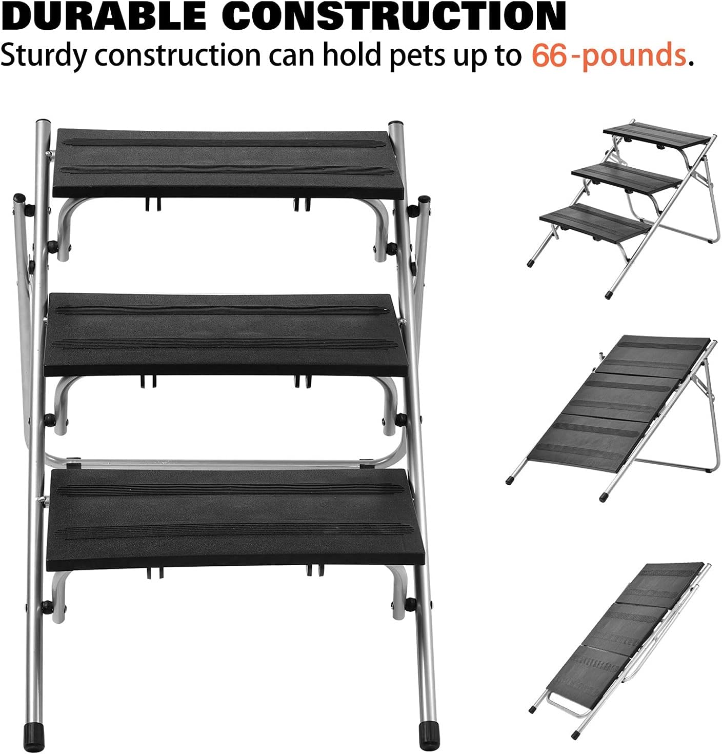 Portable Dog Car Step Stairs Ladder Folding Pet Ladder Ramp for Trucks SUVs High Bed Indoor Outdoor Use Lightweight Dog Stairs (Color : Black Size : Same Size)