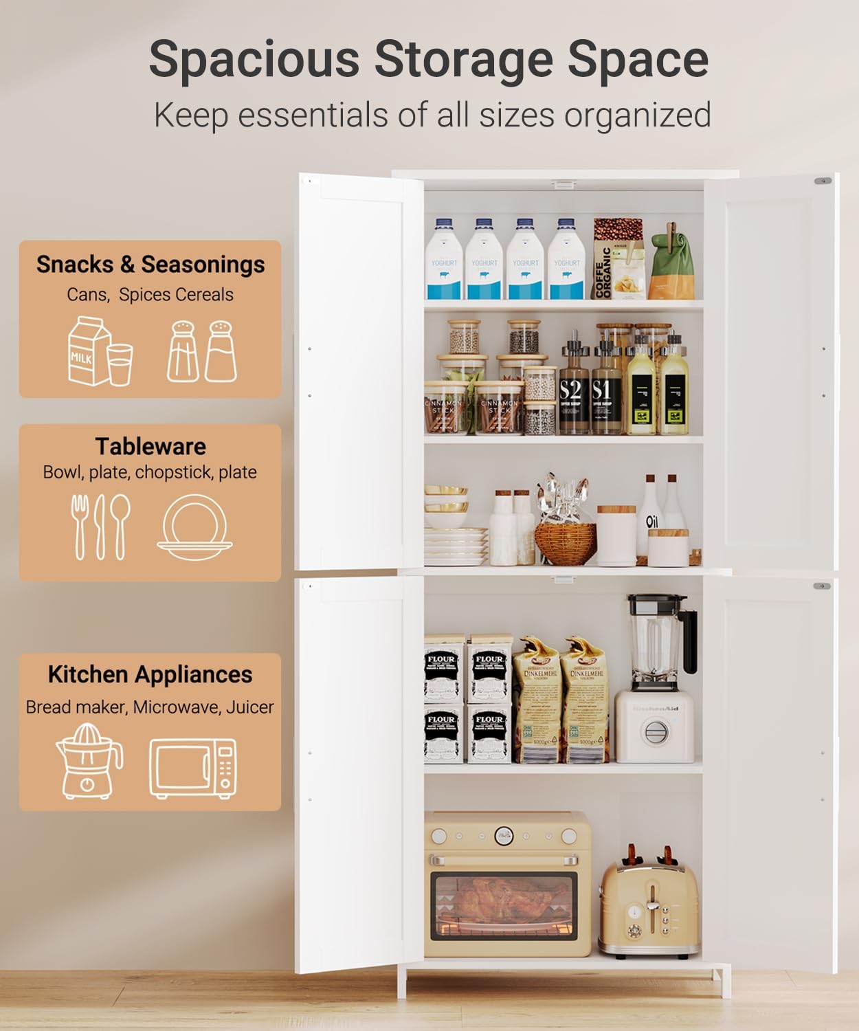 Tall Bathroom Storage Cabinet, 11 x 22.8 x 63 Inches, Floor Cabinet with Barn Doors, Adjustable Shelf, Linen Pantry Cabinet for for Kitchen, Laundry Room, Living Room, Entryway, White