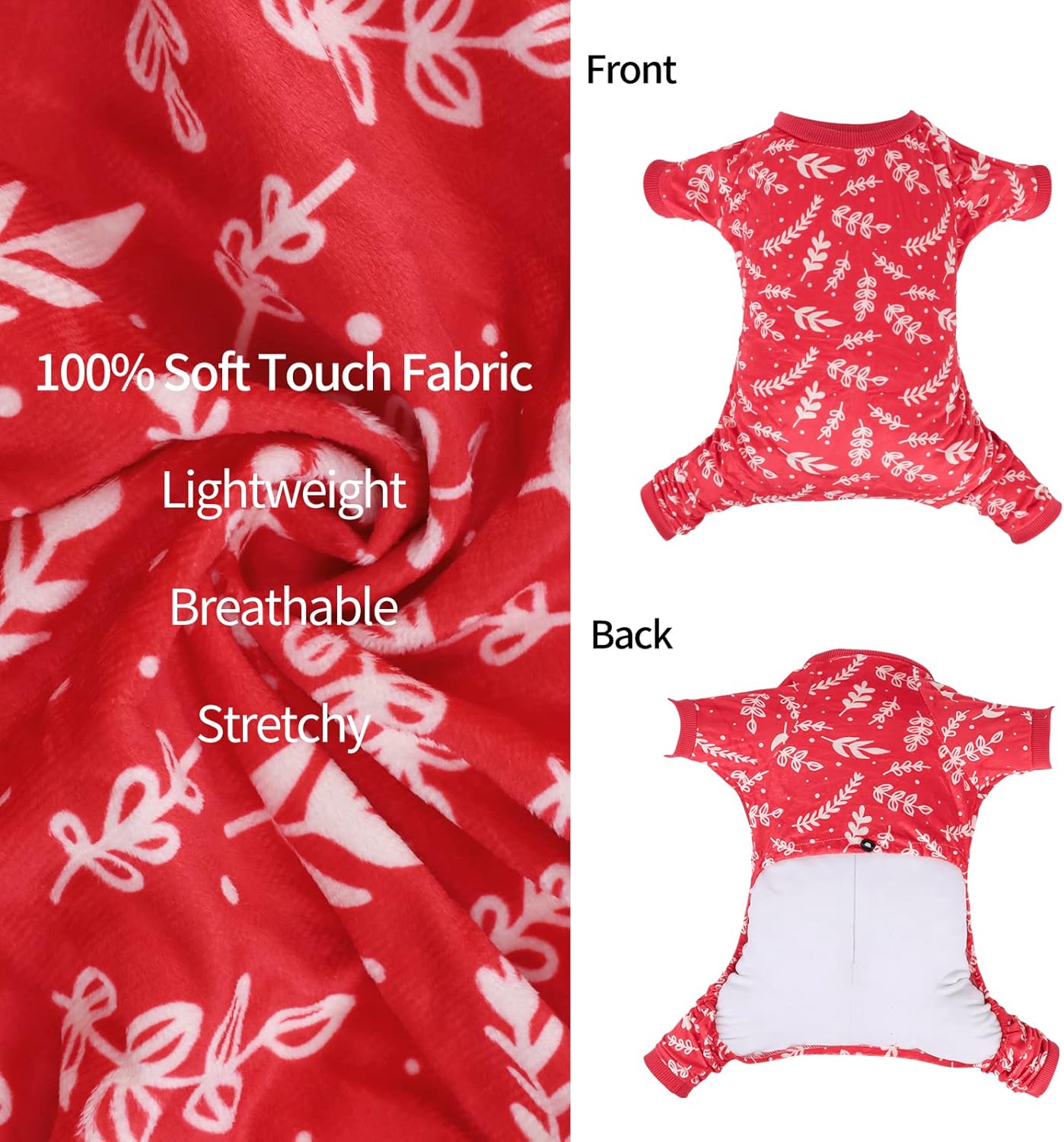 CuteBone Soft & Stretchy Christmas Dog Pajamas - Cozy Pet Jammies Breathable Jumpsuit for Small Dogs - All-Season Comfy Outfit Easy-On Pullover Design - Keeps Pets Warm & Comfortable P18M