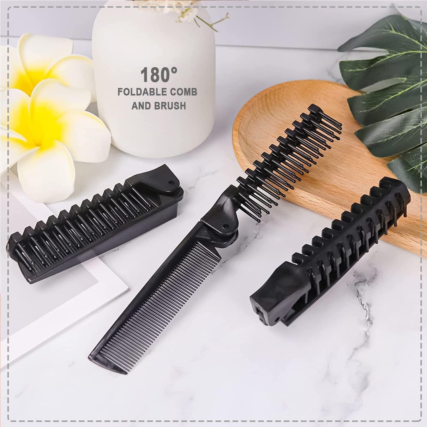 Foldable Combs in Bulk Individually Wrapped, Travel Pocket Hair Comb, Folding Hair Brush Double Headed, Brush Comb Styling Tool for Men Women Combs, Black (One Size, 200, Count)