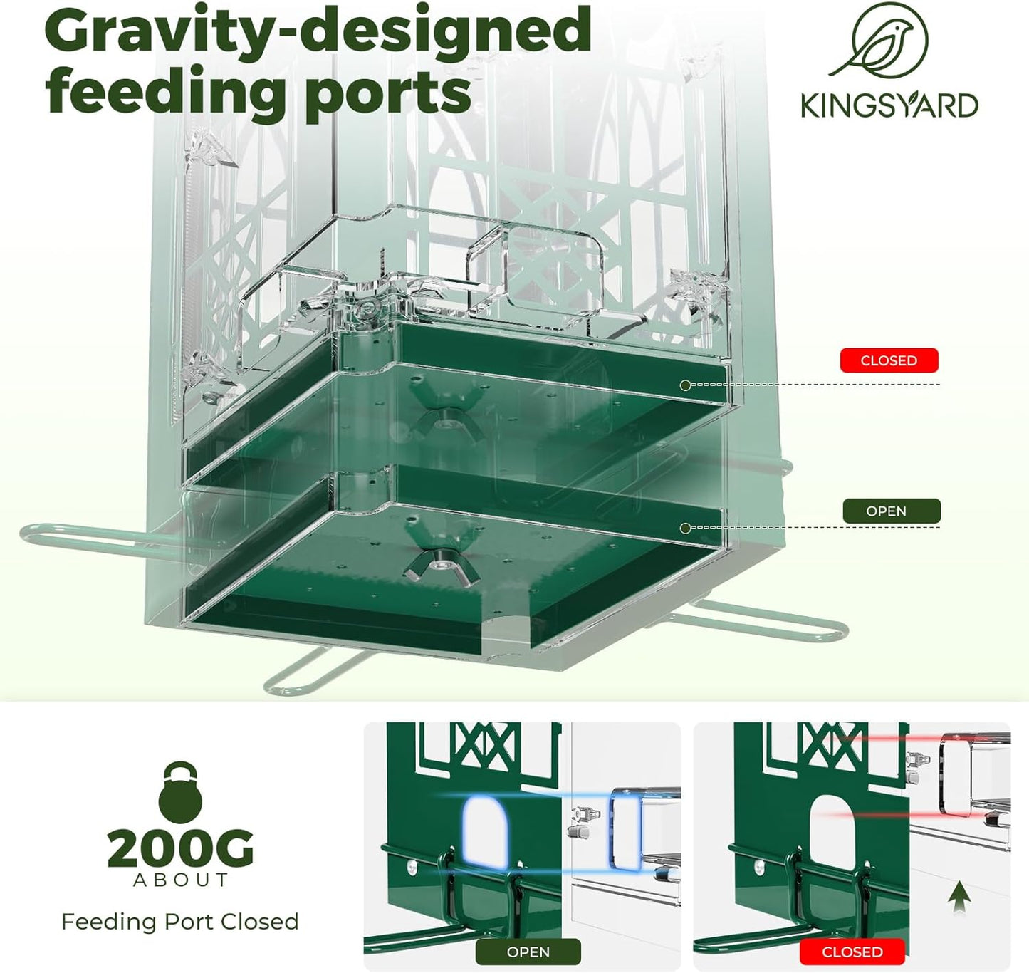 Kingsyard Squirrel Proof Bird Feeders for Outdoors with Weight-Activated Perches, 5 Lbs Capacity Large Metal Bird Feeder House for Small Wildbirds Cardinal Finch Bluebird, Weatherproof, Green