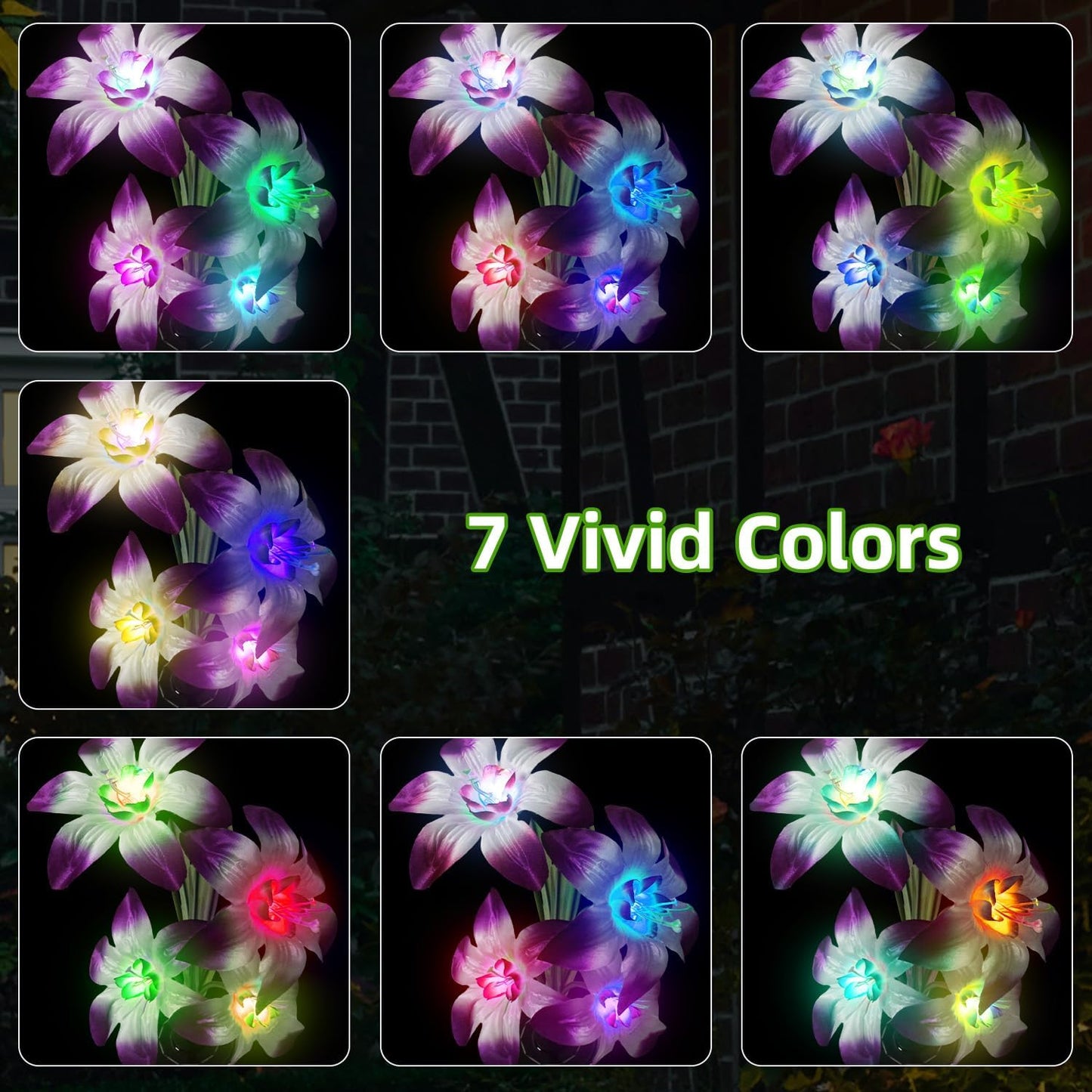 Solar Flowers Lights - Solar Garden Lights Outdoor Waterproof Lily Flower, 40 Hours Color Changing Solar Powered Outside Decor Decoration for Yard Patio Pathway Lawn, Gifts for Mom, 2pcs