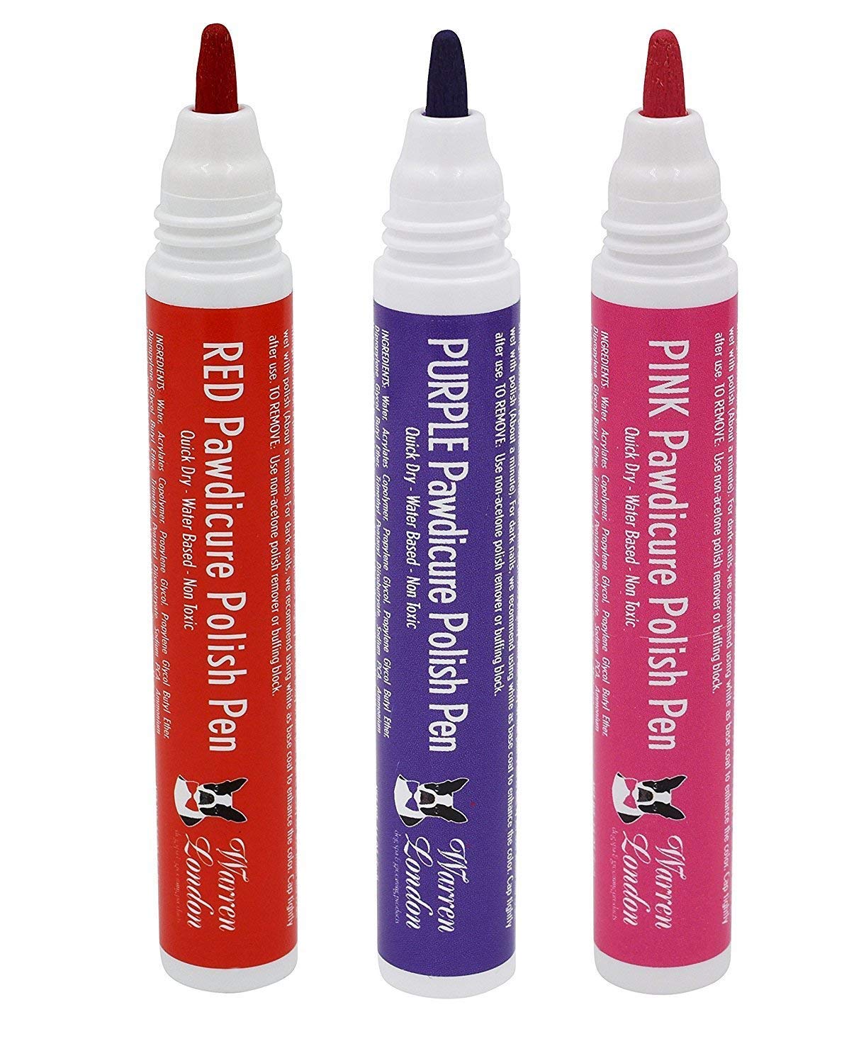 Warren London Pawdicure® Dog Nail Polish Pens – Core 3-Pack (Pink, Purple, Red) | Quick-Dry, Low-Odor & Non-Toxic | Precision Pen Tip | Made in USA | Save 11% vs. Singles