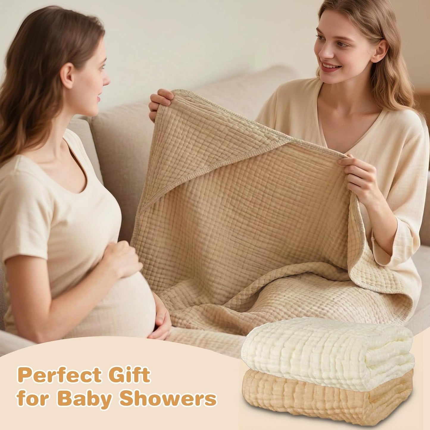 Hooded Baby Bath Towels for Newborn, 2 Pack - 6-Layer 100% Muslin Cotton, Soft Absorbent Baby Towels with Hood for Babies, Infants & Toddlers, Large 32x32 Inch Unisex Newborn Baby Bath Essentials