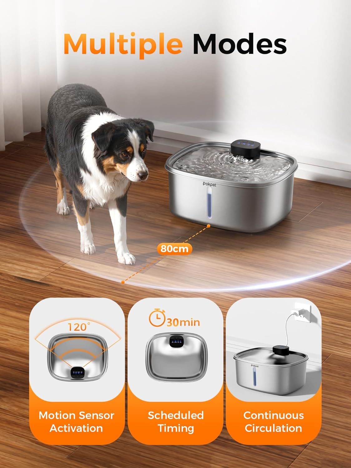 Water Fountain for Dogs Home Outdoor Multi-Pet Stainless Steel 10L/2.64gal Wireless Large Dogs Motion Sensor Dispenser Filtered Cordless Bowl Waterer -Wireless Stainless Steel&1Filters