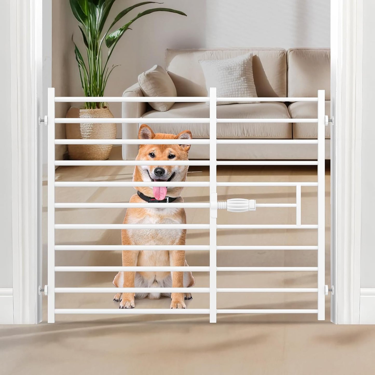 Malier Quick and Easy Setup & Removal Metal Baby Gate for Babies and Pets, 30'' Tall Pressure Mounted Dog Gate for Stairs, 29.5"- 45" Wide Safety Expandable Indoor Dog Gates for Doorway (White, 30''H)