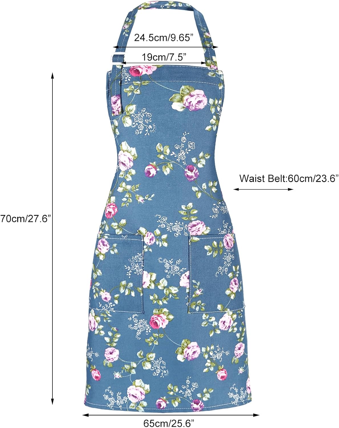 Apron for Women with Pockets, 3 Pcs Floral Print Canvas Apron with Adjustable Neck Strap for Cooking, Baking, Gardening, Crafts