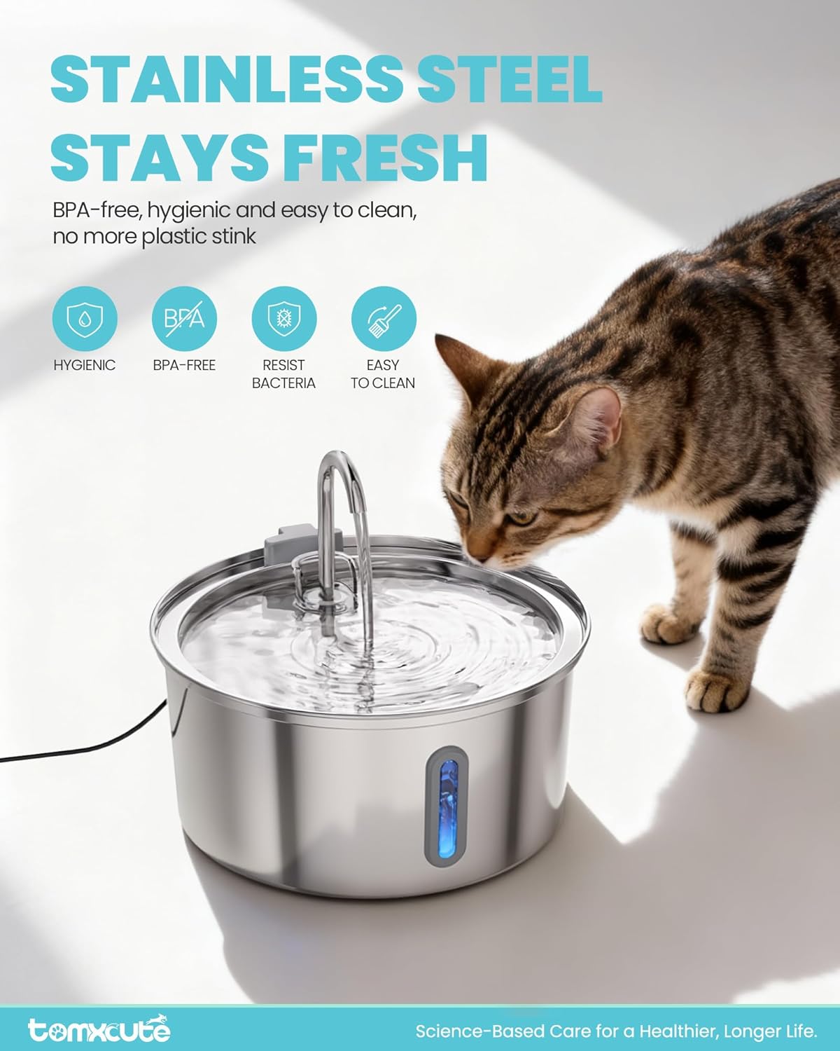 Cat Water Fountain Stainless Steel - 108oz/3.2L Large Capacity Cat Fountain for Drinking, Ultra Quiet Metal Pet Water Fountain for Cats, Small Dogs, Multiple Pets