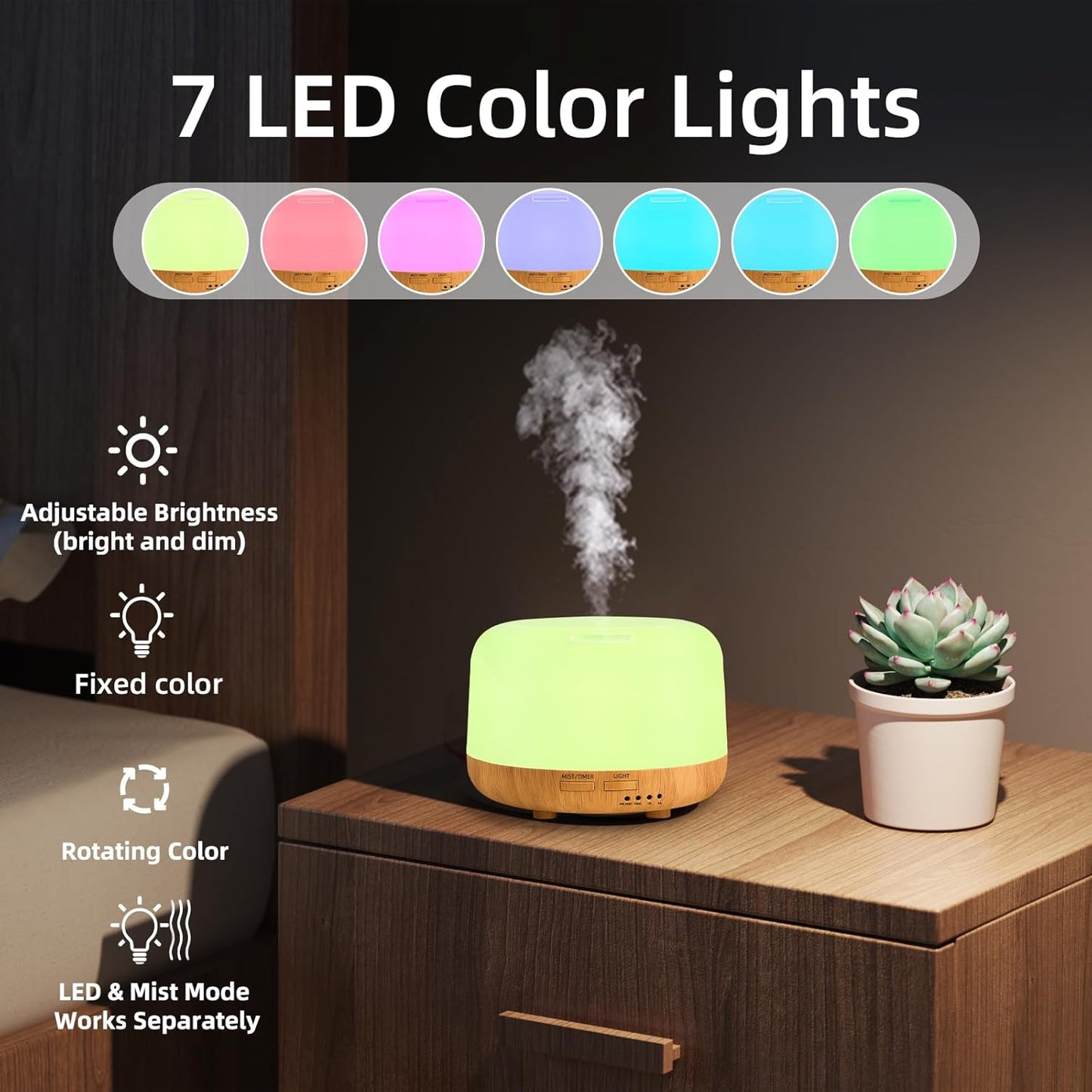 Aromatherapy Essential Oil Home Diffuser with Remote Control, 300ML Large Room Cool Mist Air Humidifier, 8 Hours Quiet Operation, Timer, 7 Colors LED Night Night，Suitable Home,Yoga.