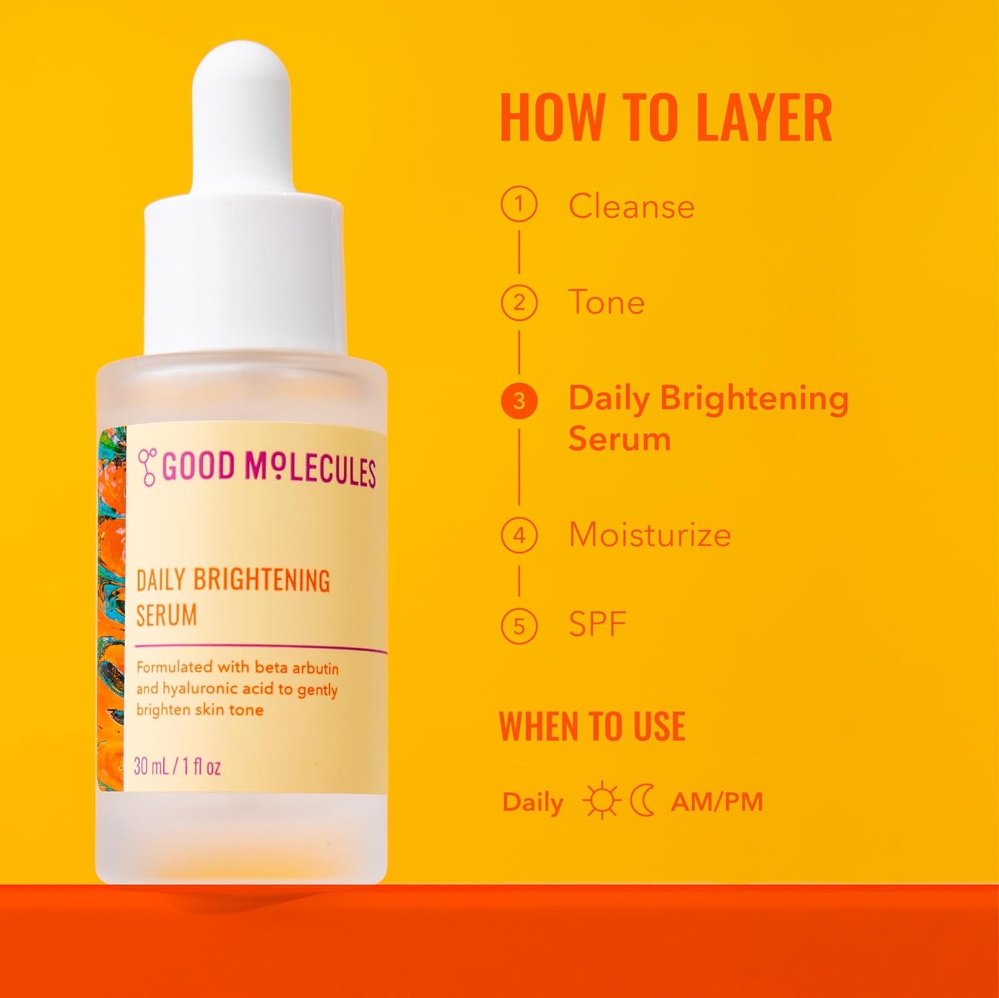 Good Molecules Daily Brightening Serum with Beta Arbutin 3% & Hyaluronic Acid – Brightening Serum for Dark Spots & Uneven Tone, Face Skincare, 1 fl oz (30 ml)
