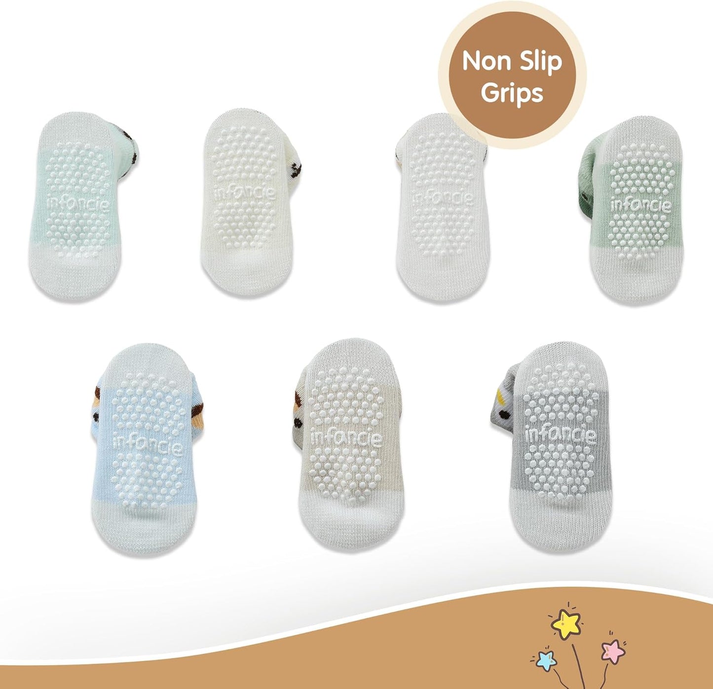 Organic Cotton GOTS Certified Baby Socks 7 Pairs 0-6 Months Soft for Infants Breathable, Newborn Socks Animal Design