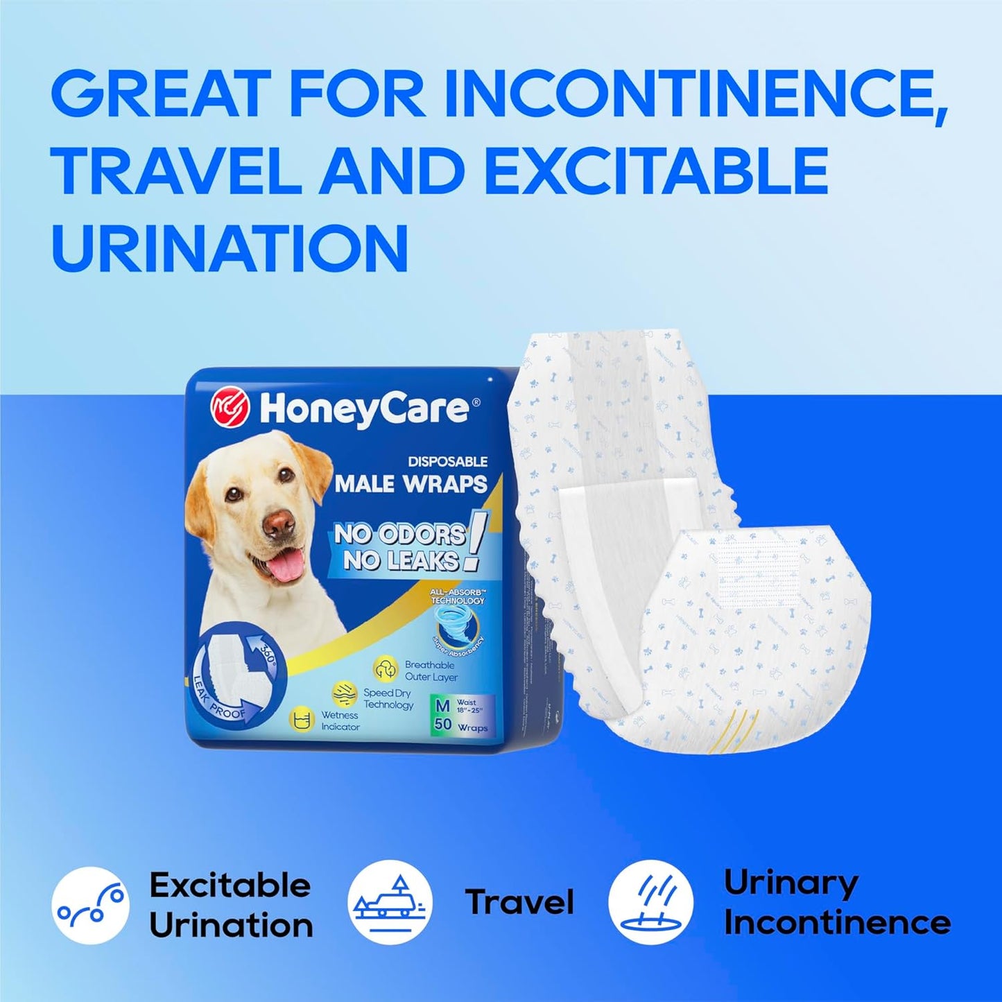 HONEY CARE All-Absorb A25 Male Dog Wrap, 50 Count, Medium, White