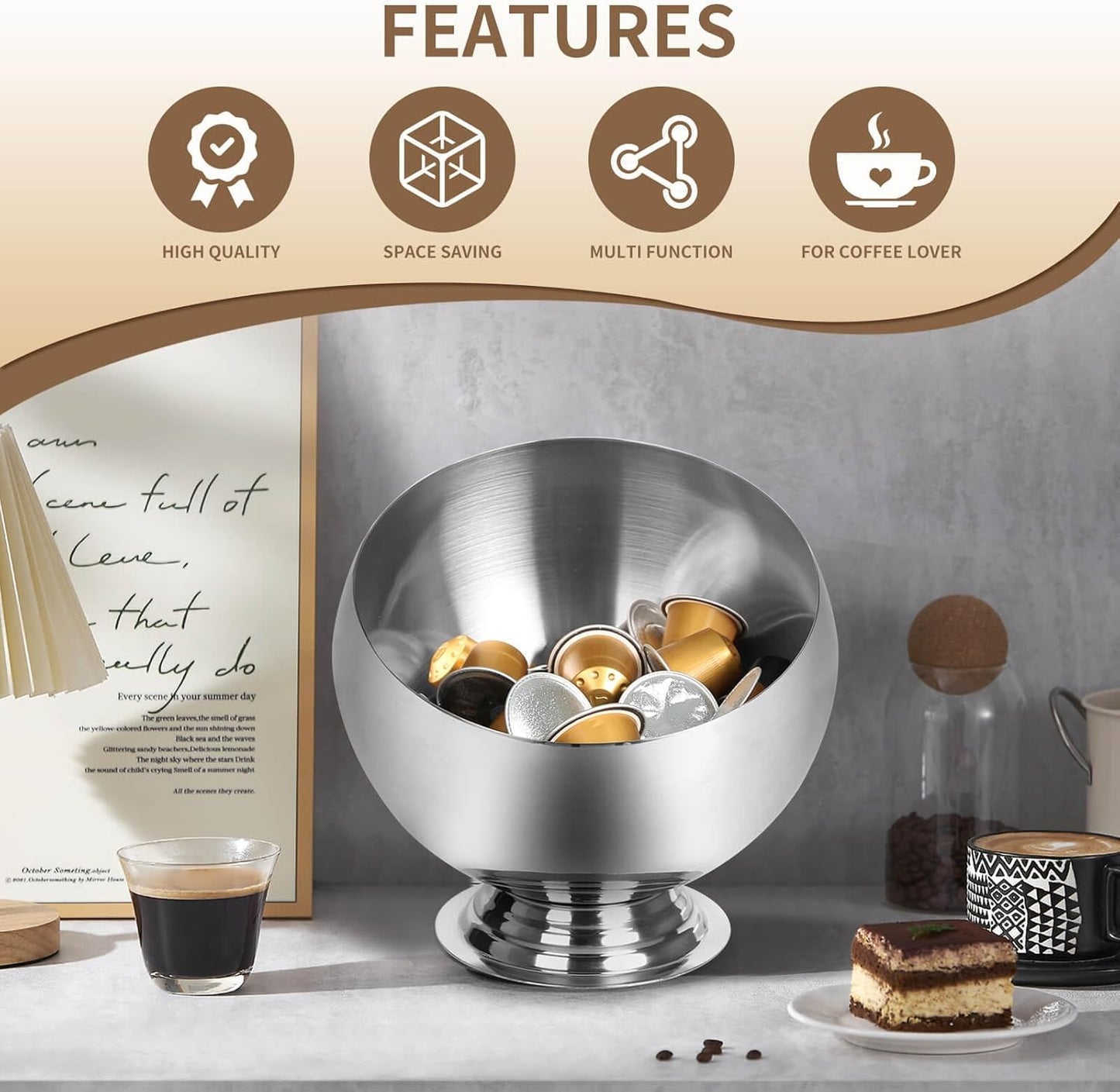 Coffee Pod Holder-Coffee Pod Storage-K Cup Holder-Espresso Pod Holder-Coffee Pod Organizer（GOLD