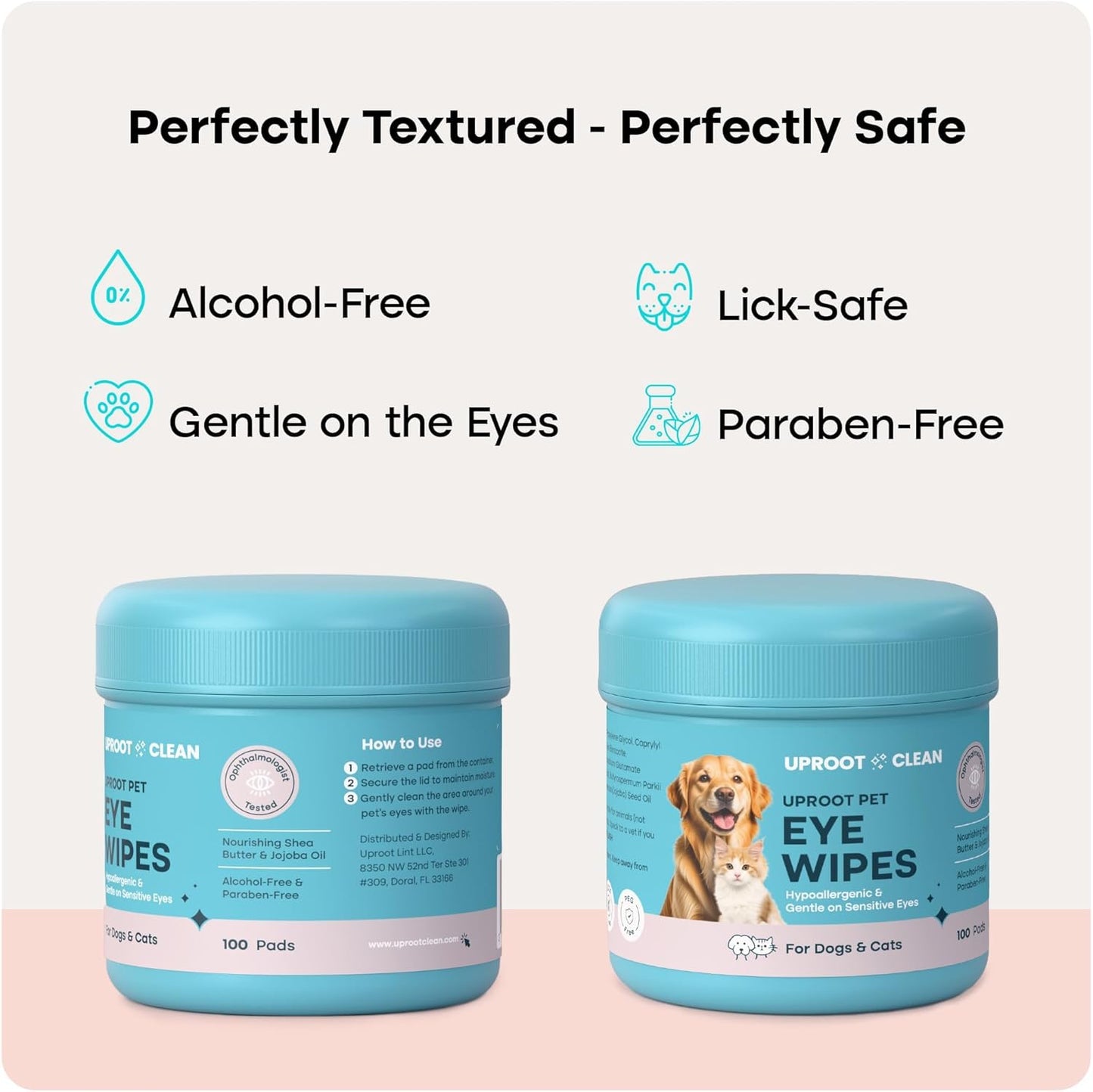 Uproot Clean Cat & Dog Eye Wipes: Hypoallergenic Eye Wipes for Dogs (100ct.) - Gentle & Cleansing Tear Stain Remover for Dogs - Reduce Discharge, Tear Stain Deep Clean Wrinkles Cats