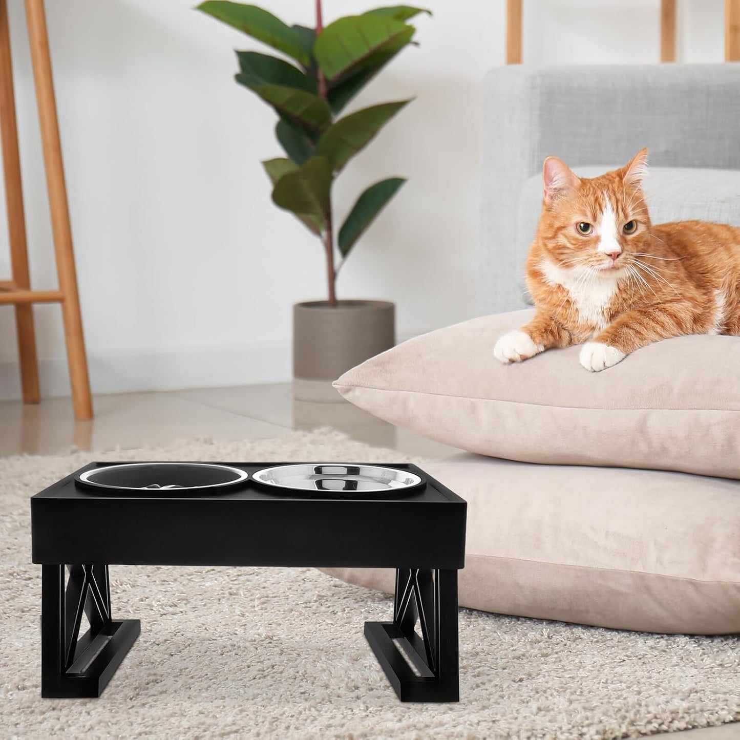Milisten Elevated Cat and Dog Bowls Set Stainless Steel Slow Feeder with Adjustable Stand Non-tip Raised Food and Water Dish for Small Dogs and Puppies
