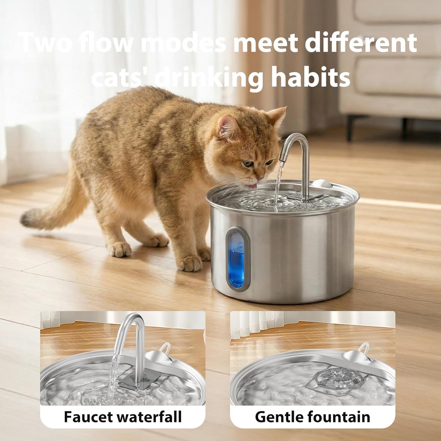 304 Stainless Steel Cat Water Fountain - 2.8L/95oz Quiet Electric Pet Water Fountain with Multi-Stage Filtration, Easy to Clean & Assemble (Pet Water Fountain+1 Filter)