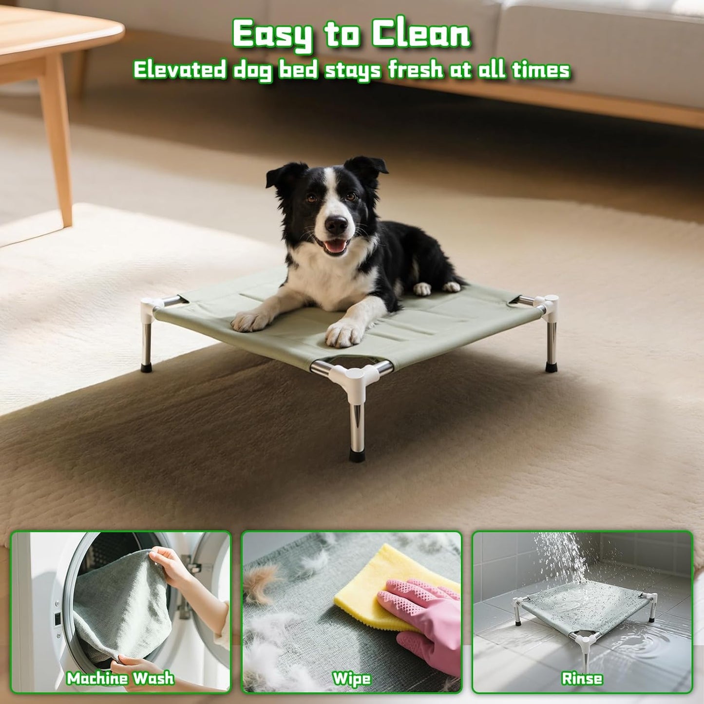 Makerfire Elevated Dog Bed, Indoor/Outdoor Raised Dog Cot for Small Dogs, Detachable Pet Bed with Non-Slip Feet, Polyester Cotton (19.5'' L x 19.5'' W x 6.4" H)