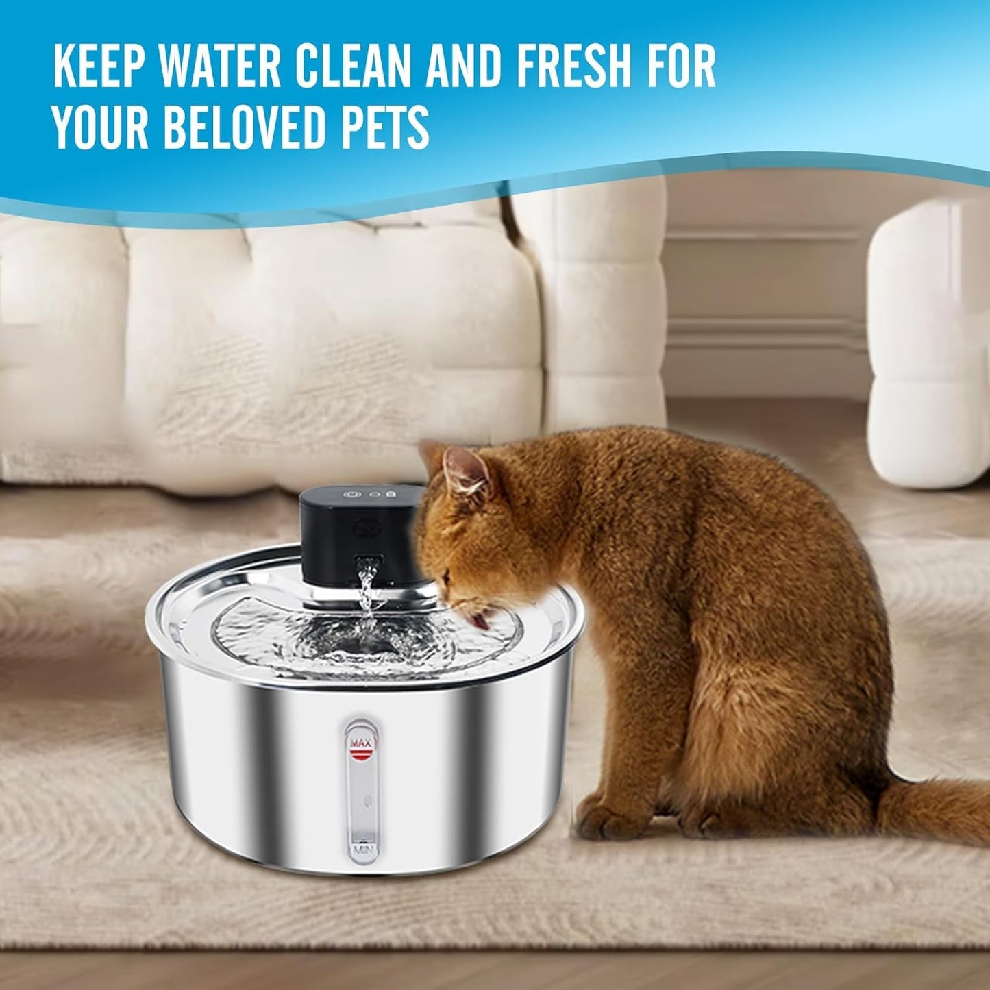 virtulance Cat Water Fountain Filters, Pack Cat Fountain Replacement Filters for Stainless Steel 108oz/3.2L Adjustable Water Flow Pet Water Fountain, Dog Water Fountain (6 Pack)