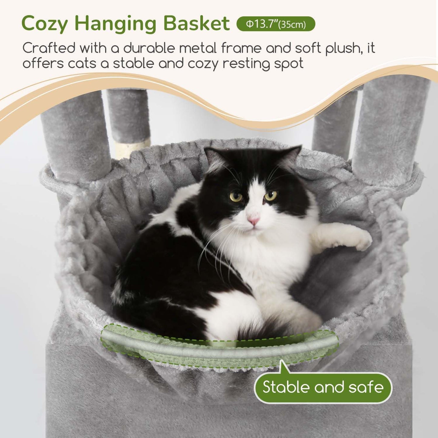 Globlazer Large Cat Tree Tower for Indoor Cats, 74in Tall Sturdy Cat Tree Condo for Large Cat with Scratching Posts and Board, Cat Condos for Adult Cats Kittens, Top Perches, Pet Bed, F74D, Light Grey