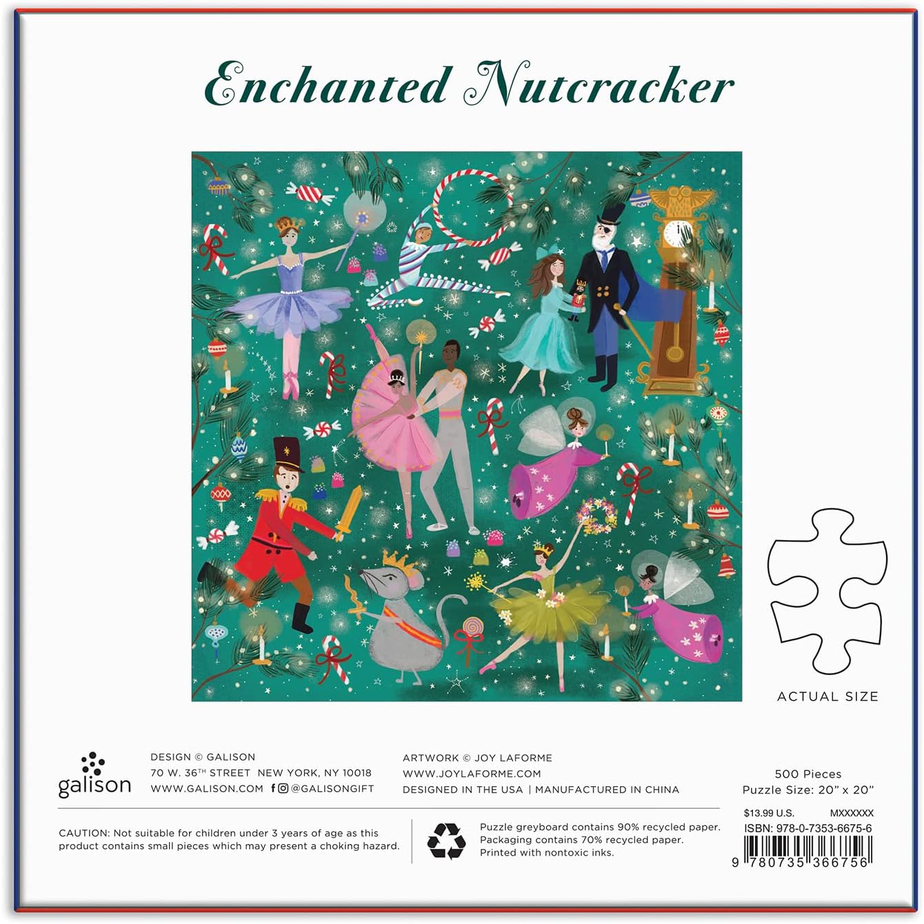 Galison Enchanted Nutcracker 500 Piece Puzzle from Galison - Colorful and Whimsical Illustrated Jigsaw Puzzle of The Beloved Holiday Classic, 20" x 20", Makes a Wonderful Gift