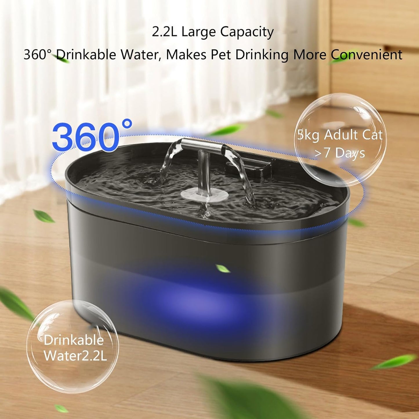 T Shape Outlet Pet Water Dispenser 2.2L Quiet Operations Food Grade Pet Water Fountain Hydrations Systems Automatic Pet Water Fountain