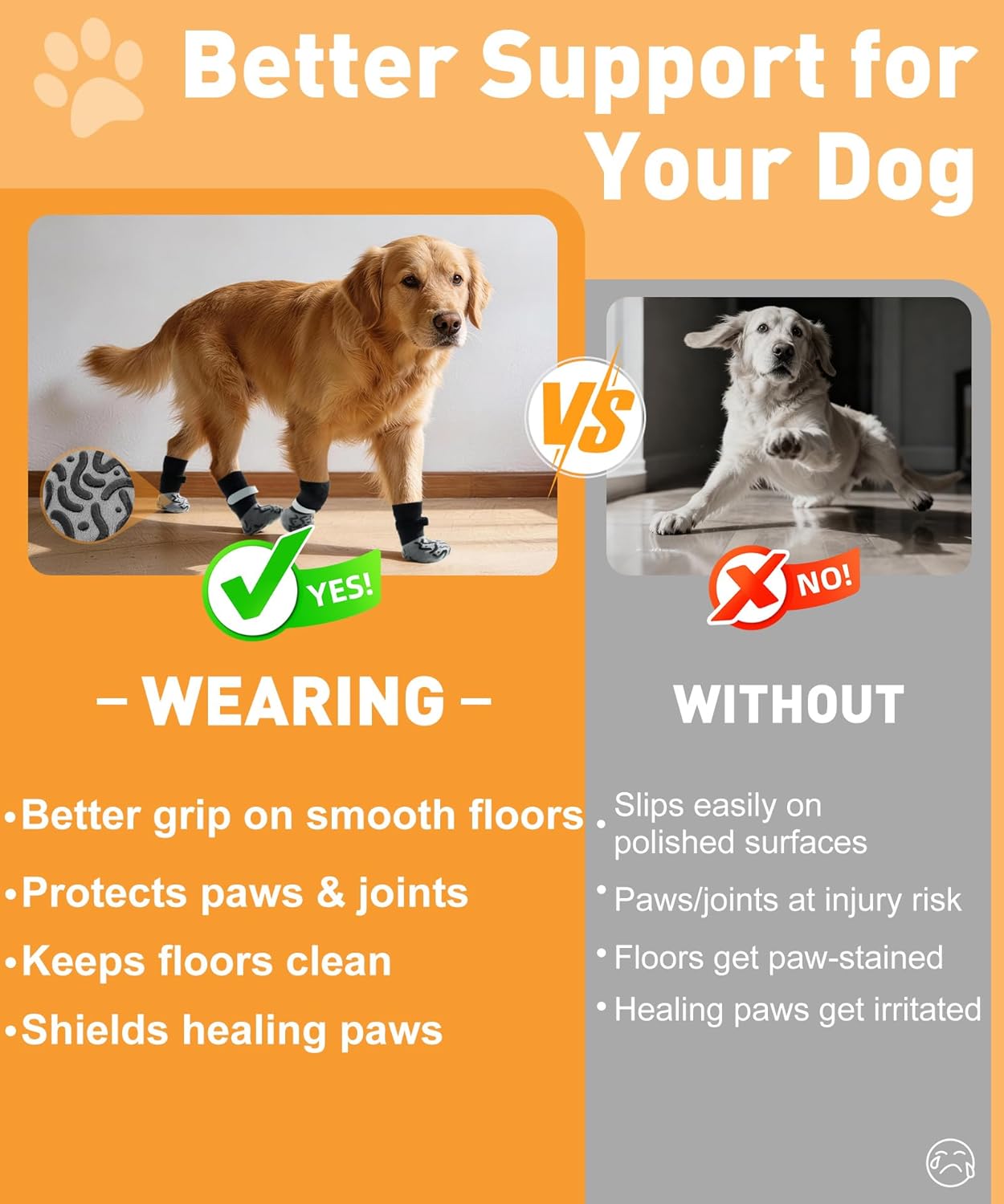 Non Slip Dog Socks with Grips, Dog Sock to Prevent Licking Paw for Senior Dogs, Dog Shoes for Hardwood Floors and Enhancing Traction, Paw Protector - Fits Small, Medium, Large Dogs - L