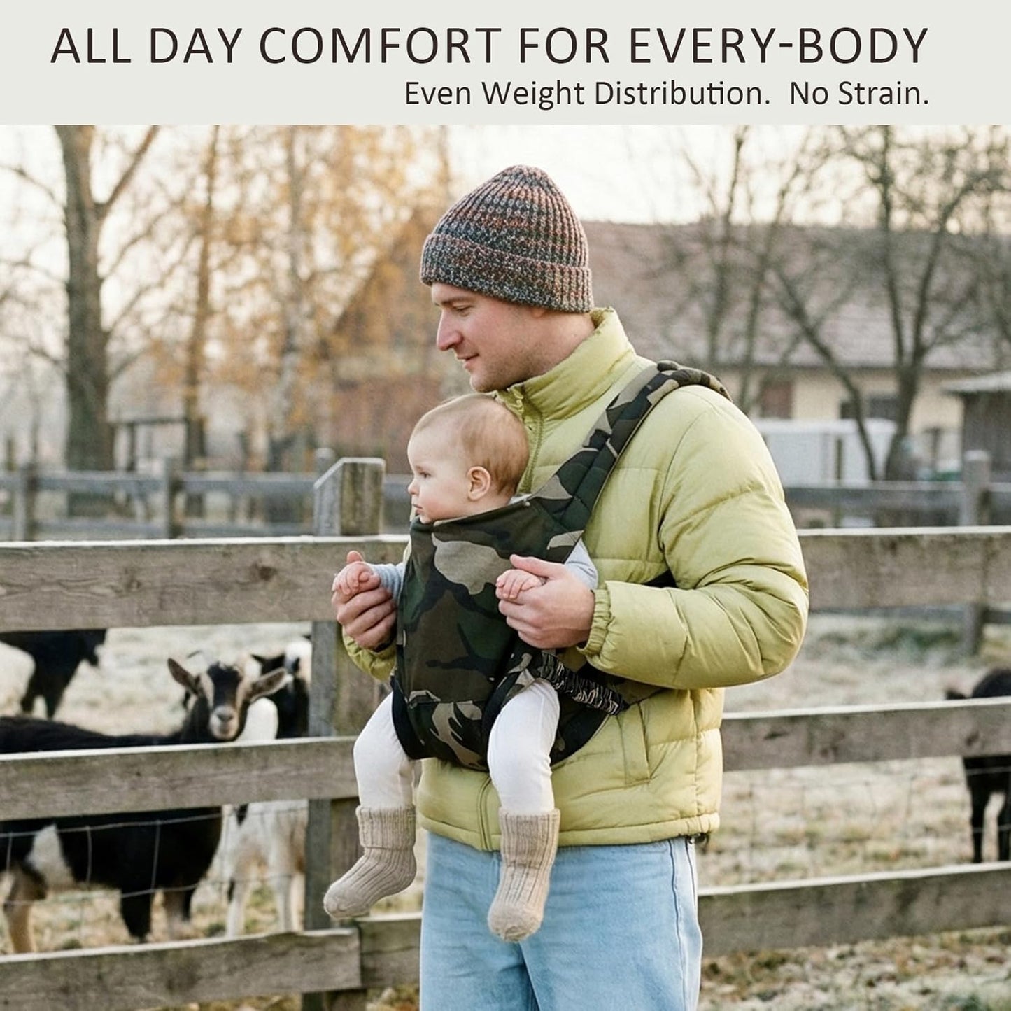 Baby Carrier for Dad (7-30lbs)-Military Stylish Infant Holder Carriers Newborn to Toddler, Men Baby Carrier with Windproof Cap, One Size Fits All, Camouflage