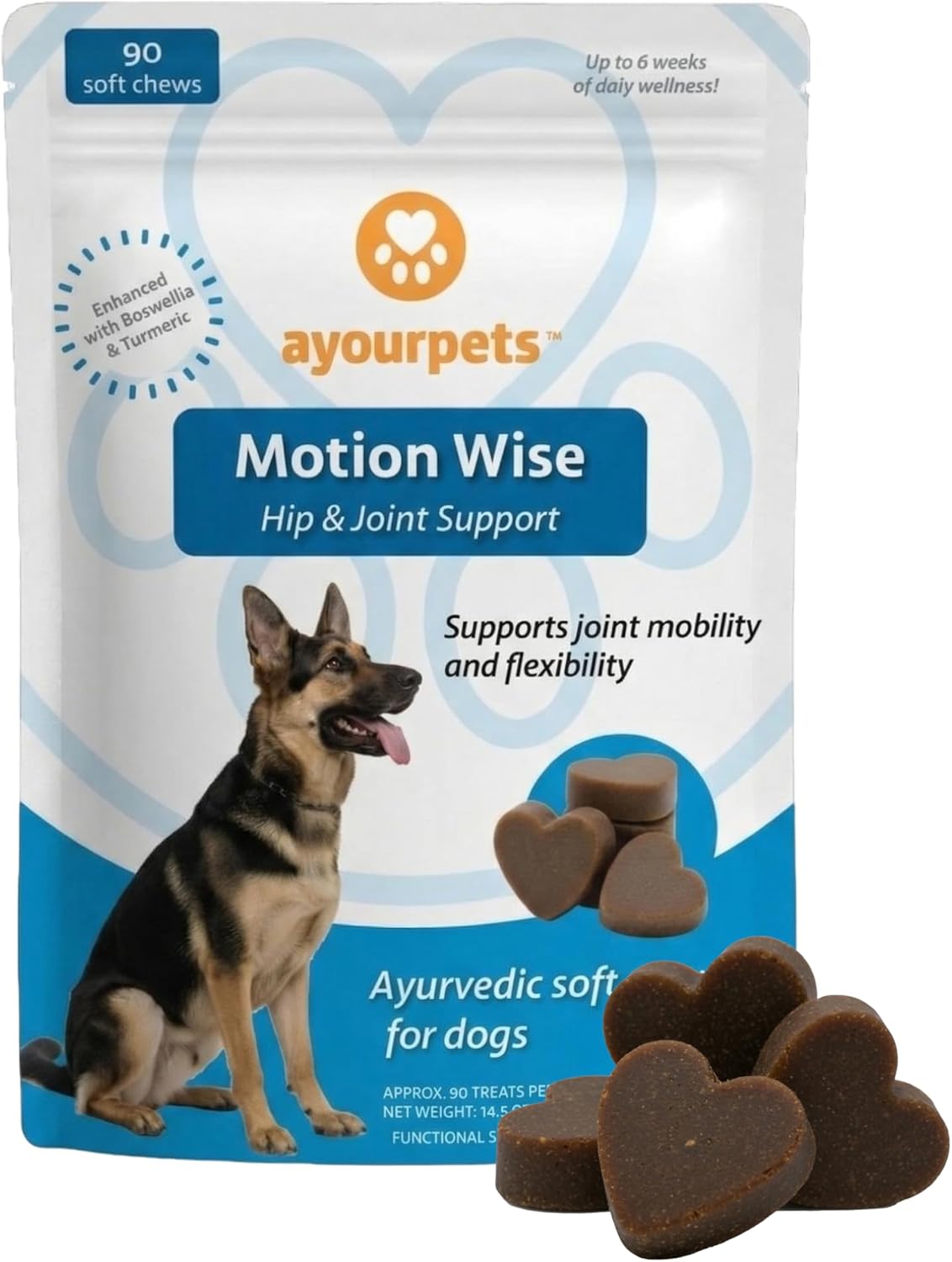 Motion Wise Mobility Support Soft Chews for Dogs – Ayurveda-Inspired Botanical Joint Comfort & Daily Movement Support – Made with Real Pork – for All Breeds & Sizes – 90 Count