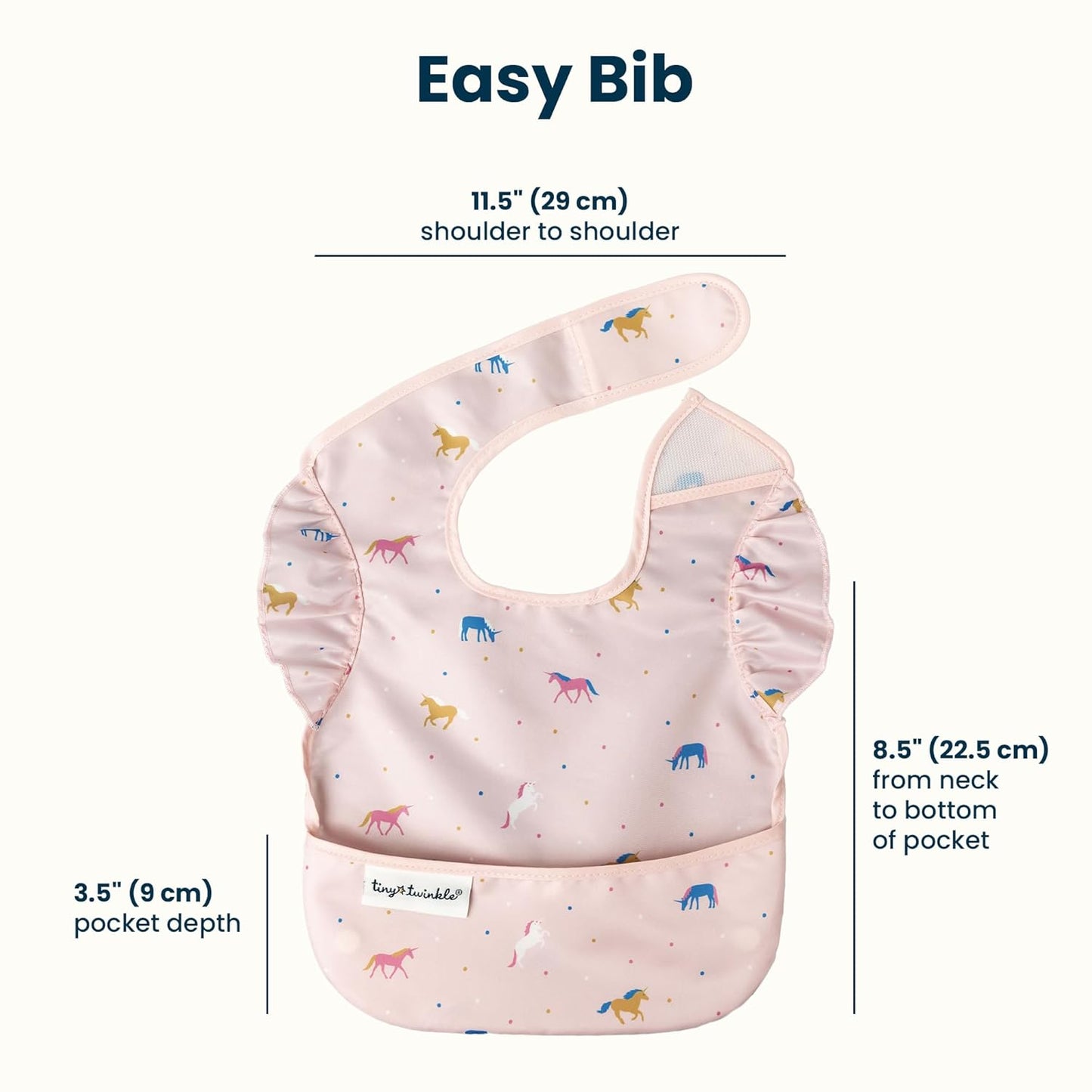 Tiny Twinkle Mess-Proof Baby Bibs for Eating | Waterproof, Wipeable Toddler Bibs with Catch-All Pocket | Feeding Bibs for Girls & Boys(3 Pack,Unicorn)