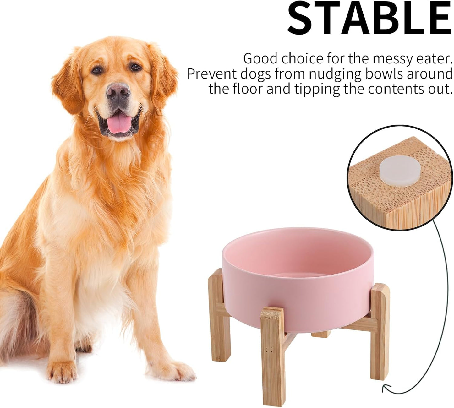 Pink Elevated Dog Bowl Ceramic for Small Medium Sized Breed,Raised Dog Food Water Bowl with Stand,6 in 3.6 Cups Non Slip Pet Dish Heavy Weighted