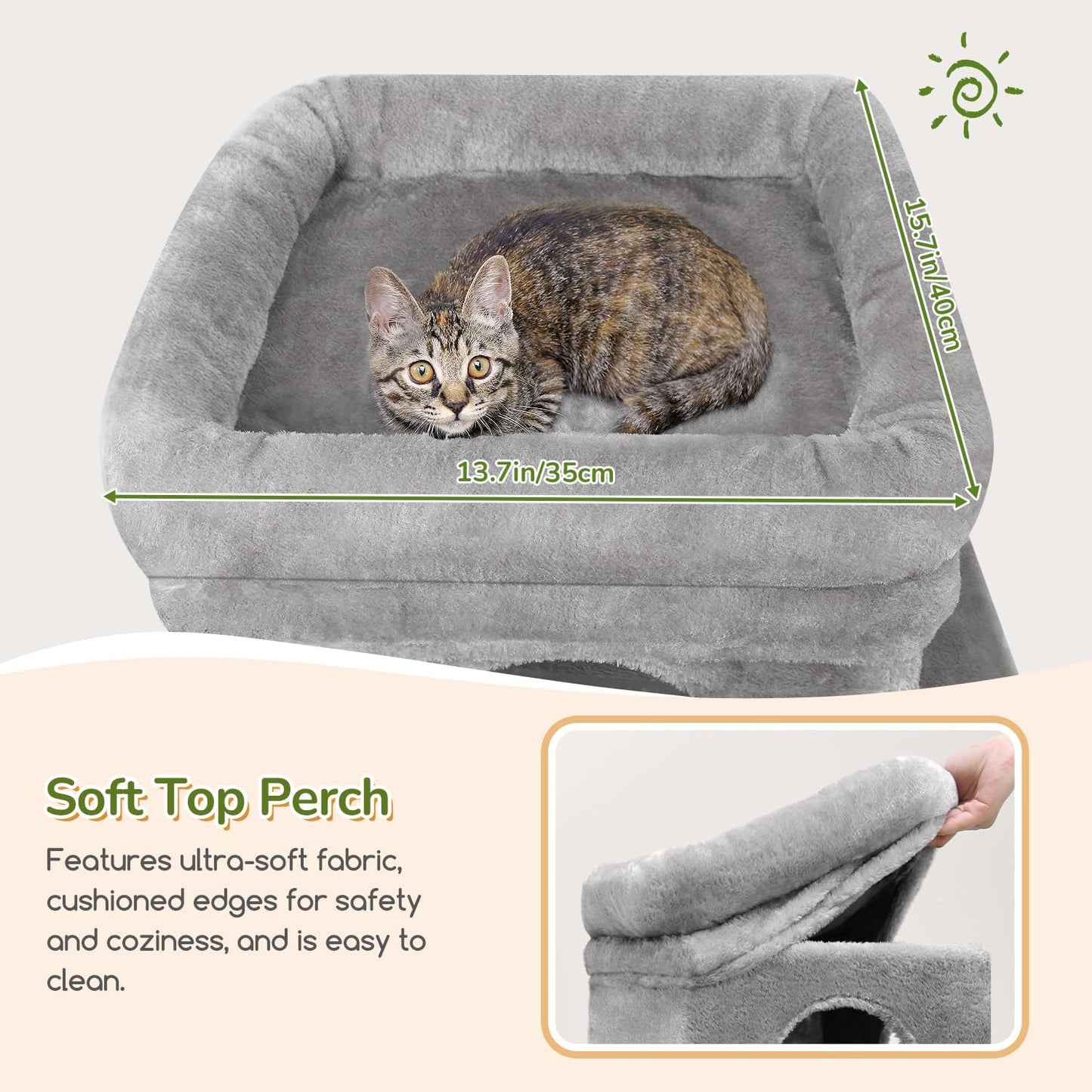 Globlazer Cat Tower for Multiple Indoor Cats, 52 inch Heavy Duty Cat Tree with 3 Condos, Plush Cat Condo with Scratch Posts and Pad for Adult Cats Kitten, Padded Perch, Basket Bed, F52B, Light Grey