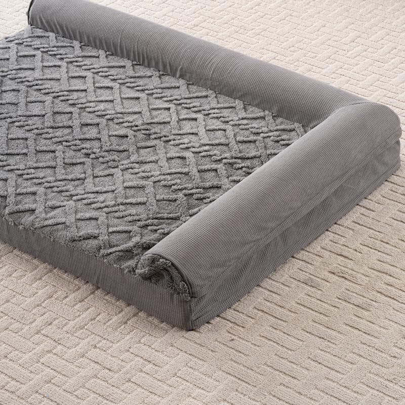 Orthopedic Dog Bed, L-Shaped Plush Sofa with Bolster, Memory Foam Pet Bed, Machine Washable Cover, for All Dog and cat Breeds (Dark Gray, 35" x 25" x 6.5")
