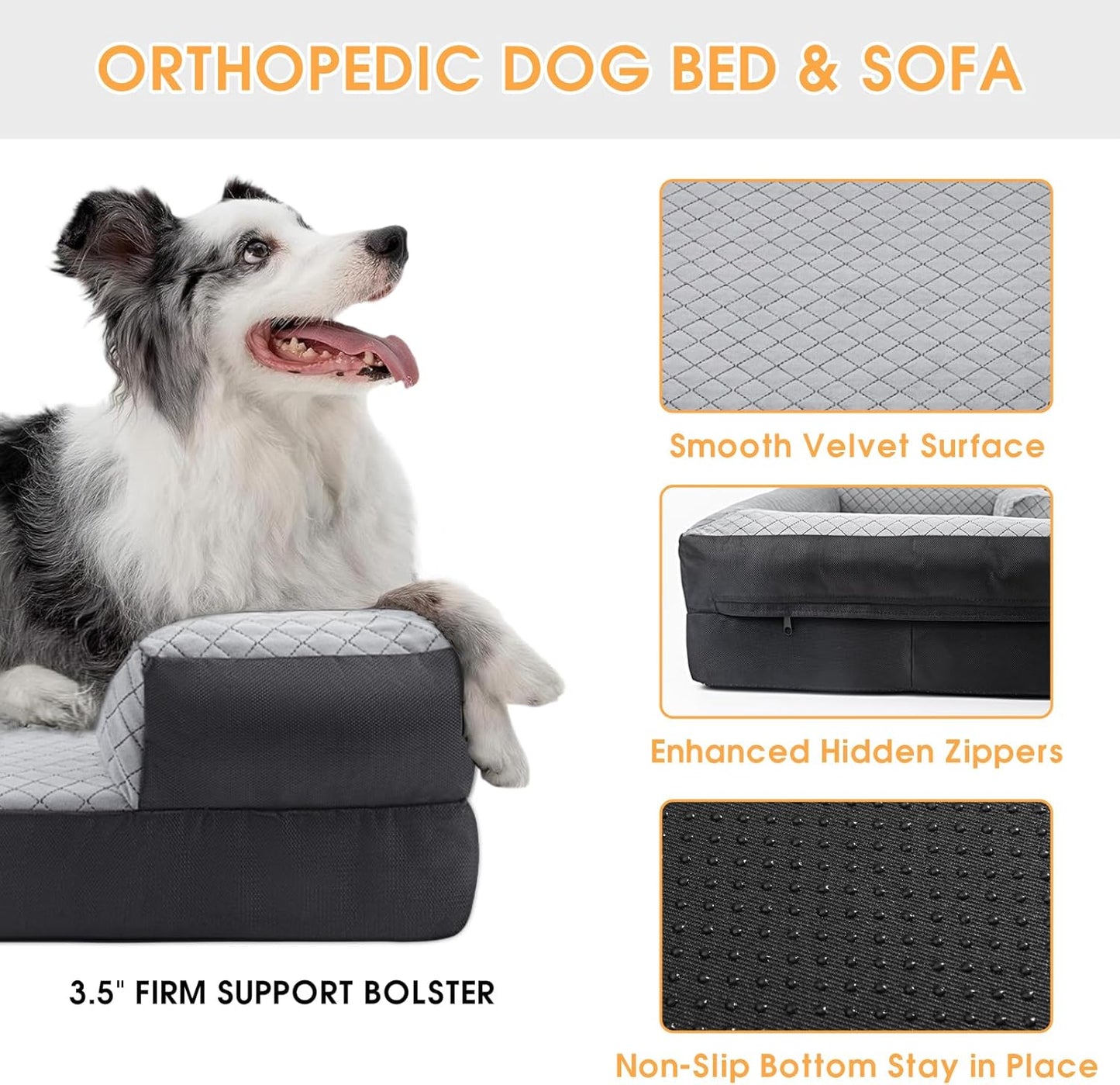 Durable Dog Bed Waterproof and Scratch Resistant, Velvet & Oxford Rugged Dog Sofa,High Density Supportive Foam,Full Removable Machine Washable Cover (35"x28"x6.5")
