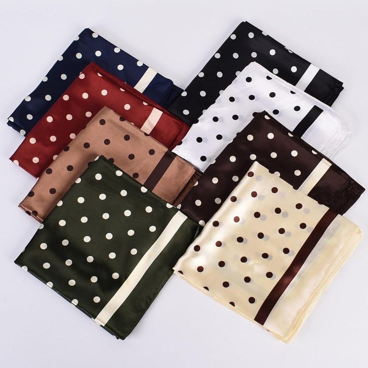 Polka Dot Print Satin Head Scarf for Women Like Silk Scarf for Hair Wrapping Bandanas Square Shawl Wraps 35 Inches