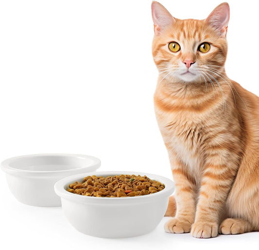 Sunhoo 2PCS Cat Bowls Ceramic Replacement Bowl 360ml Kitten Food and Water Bowl for Indoor Cats Puppy Dishes Small Pet Feeding Dish for Rabbit & Guinea Pig Dishwasher & Microwaveable Safe(White)