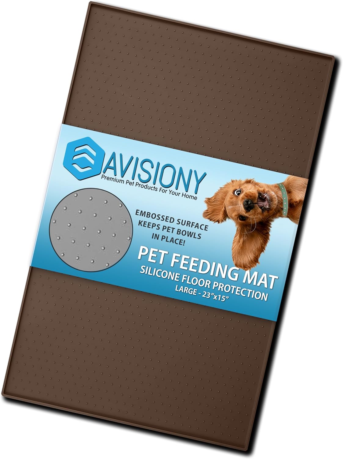 Waterproof Raised Edge BPA Free Silicone Pet Feeding Mat, 23x15 Dishwasher Safe Food Mat Contains Spills & Protects Floors, Placemats for Cats and Dogs Water Bowl, Pets Accessories Brown