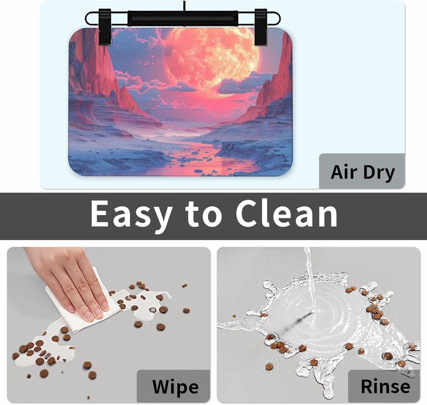 Pet Feeding Mat Leather Dog Food Mat Waterproof Pet Tablecloth Alpine Scene Pet Placemat for Dogs Absorbent Dog Bowl Mat Anti-Slip Dogs Mats for Food and Water