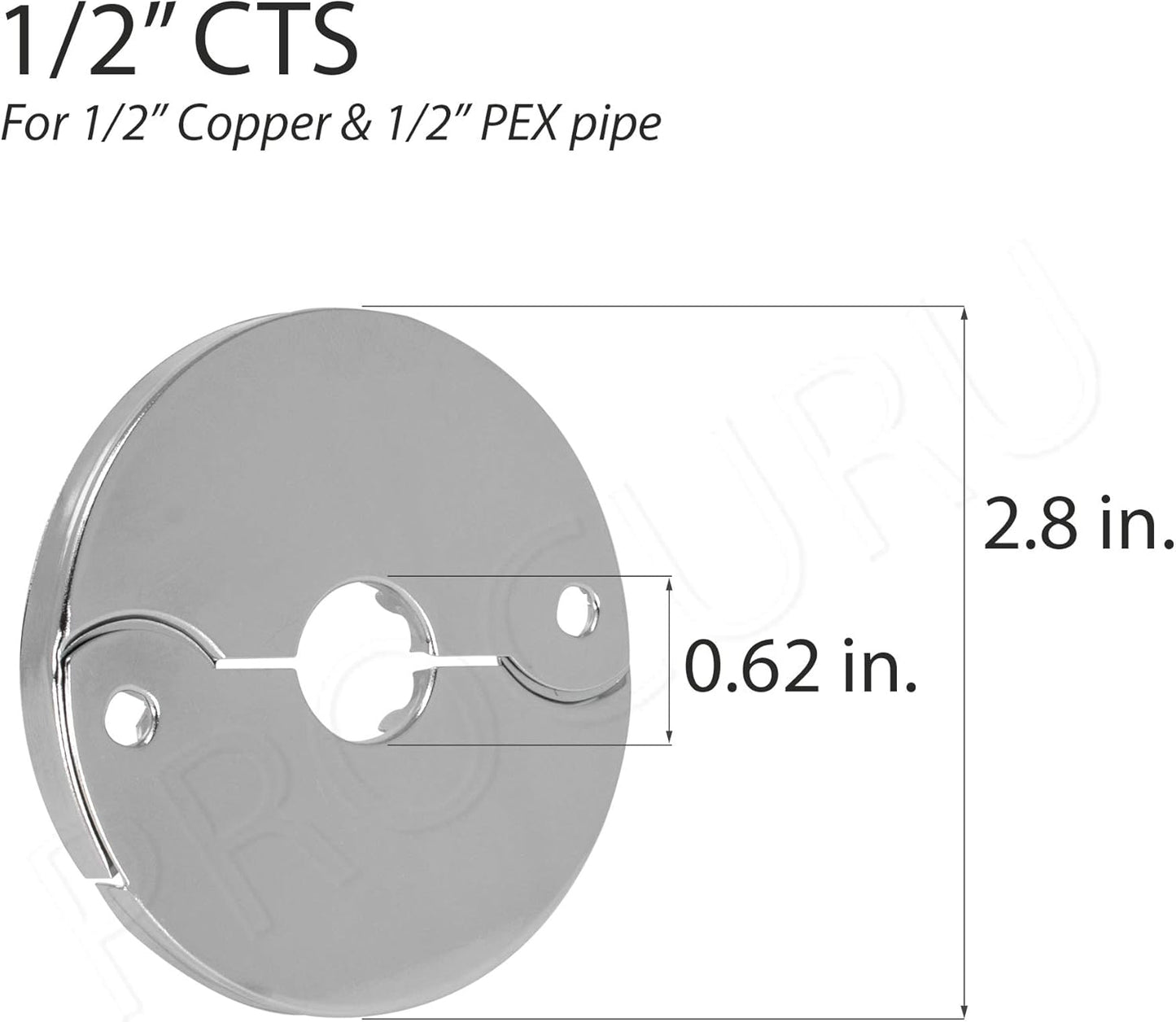 PROCURU 4-Pack 1/2-Inch CTS (5/8" OD) E3755 Hinged Split Escutcheons, Chrome Pipe Cover Plates with Screws, for 1/2" Copper, PEX Pipe