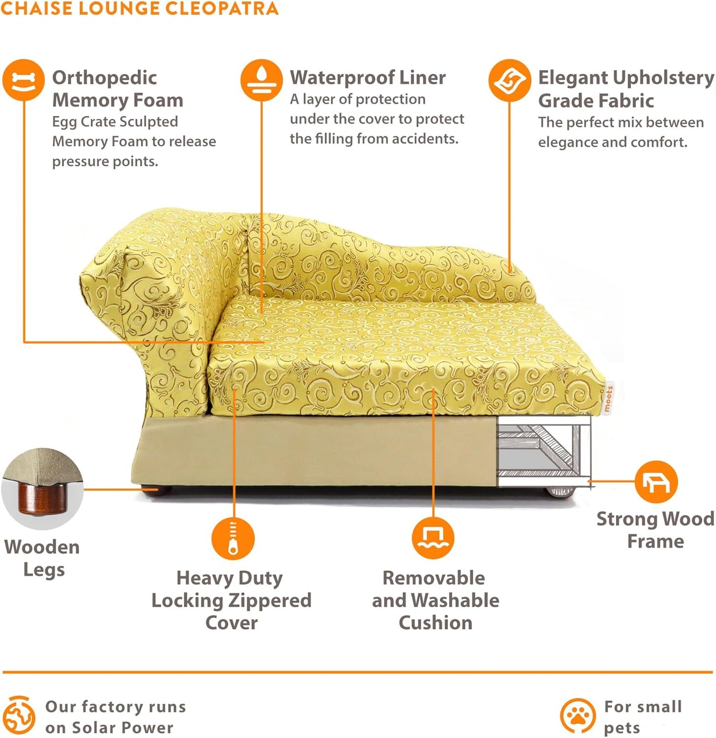 Moots Cleopatra Chaise Lounge Pet Bed, Metallic Gold, Medium, for Dogs and Cats All Medium and Small Breeds