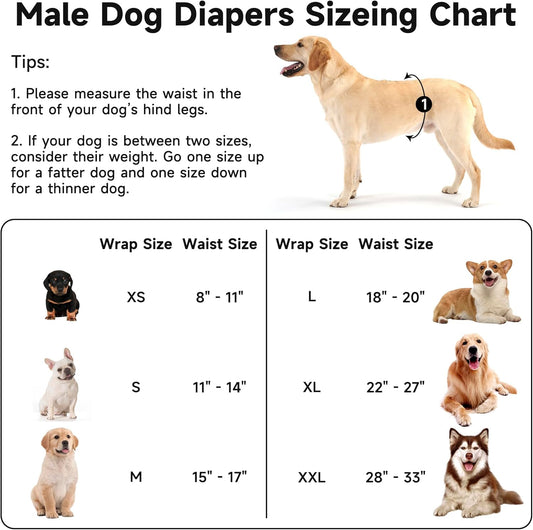 5 Pack Dog Diapers Male Reusable, Premium Belly Bands for Male Dogs, High Absorbing Male Dog Pee Wraps for Doggie in Incontinence or Excitable Urination and Training, Dino S