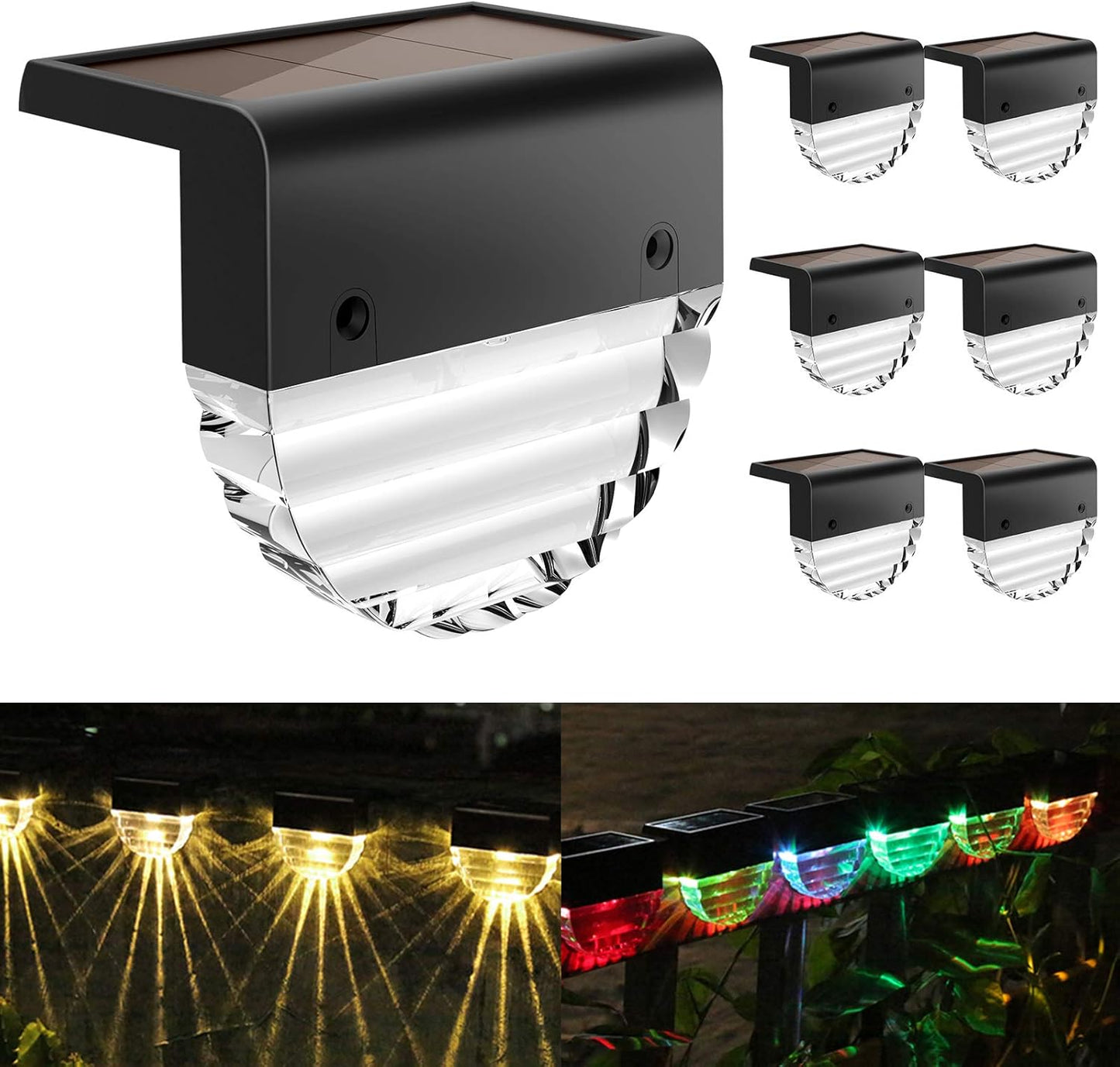 Solar Deck Lights, 6 Pack Waterproof LED Solar Step Light Outdoor, Fence Lights Solar Powered for Outside, Garden, Patio, Stairs,Yard,10 Lumens, Warm White/Color Changing Lighting