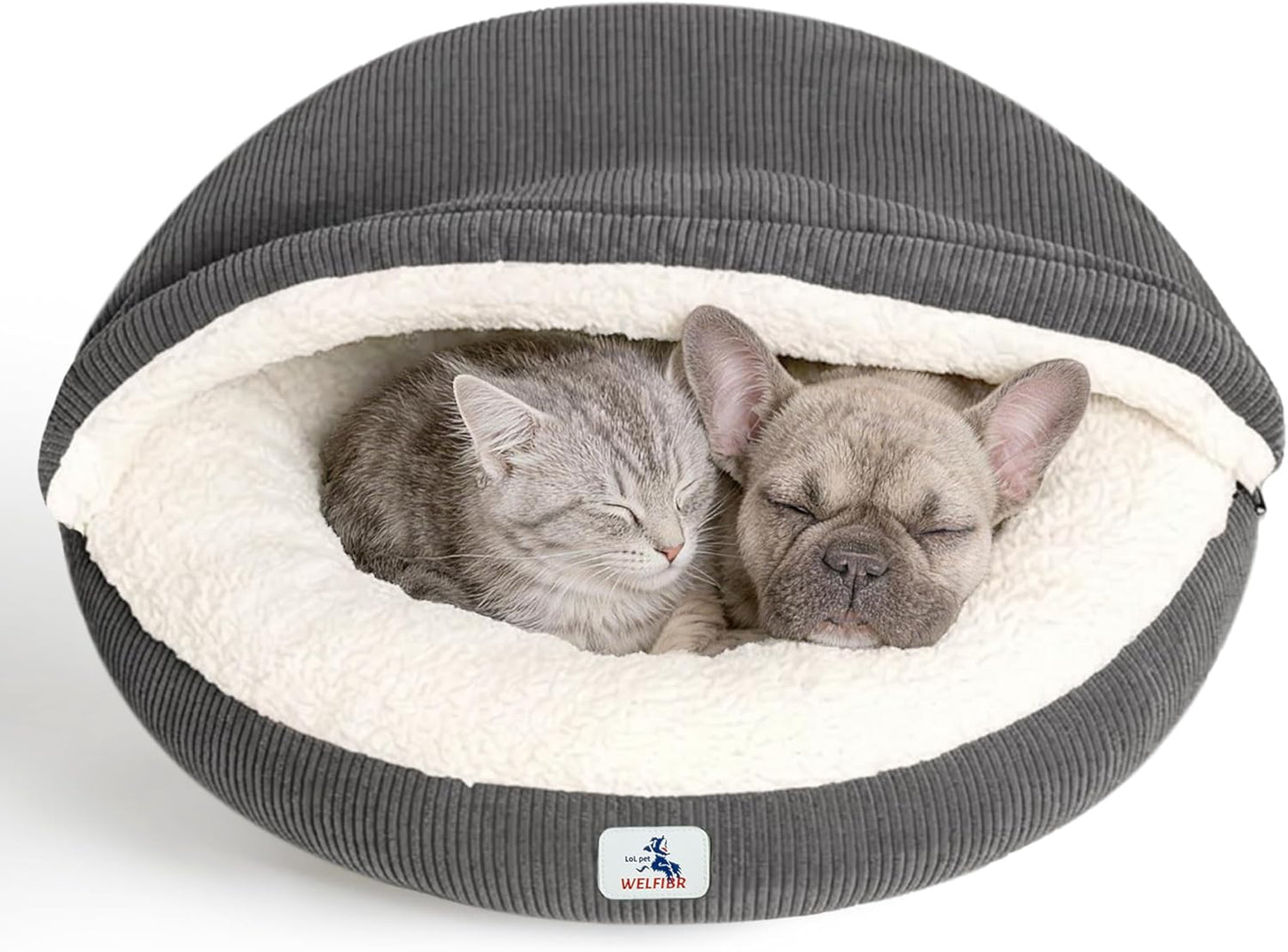 Cat Cave Bed for Indoor Cats, Hooded Cat Bed Covered Cat Bed Cave, Round Cat Cave Cute Kitty Bed, Washable Cat Bed for Cats & Small Dogs, Cat Beds with Cover Cozy Sleeping Nest, 23" Grey