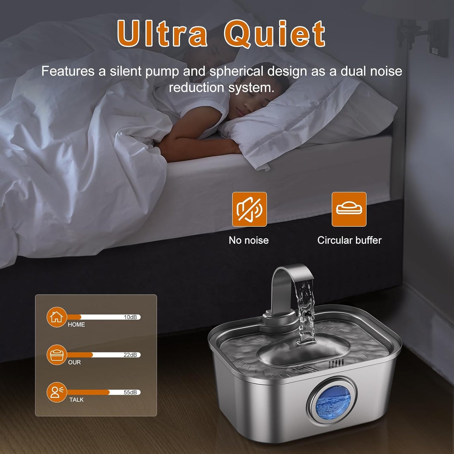 Bobo&Dragon Cat Water Fountain Stainless Steel, 124oz/3.5L Cat Drinking Fountain, Automatic Dog Water Dispenser Indoor, Water Bowl for Cats Dogs Pets Built-in 4+4 Replacement Filters