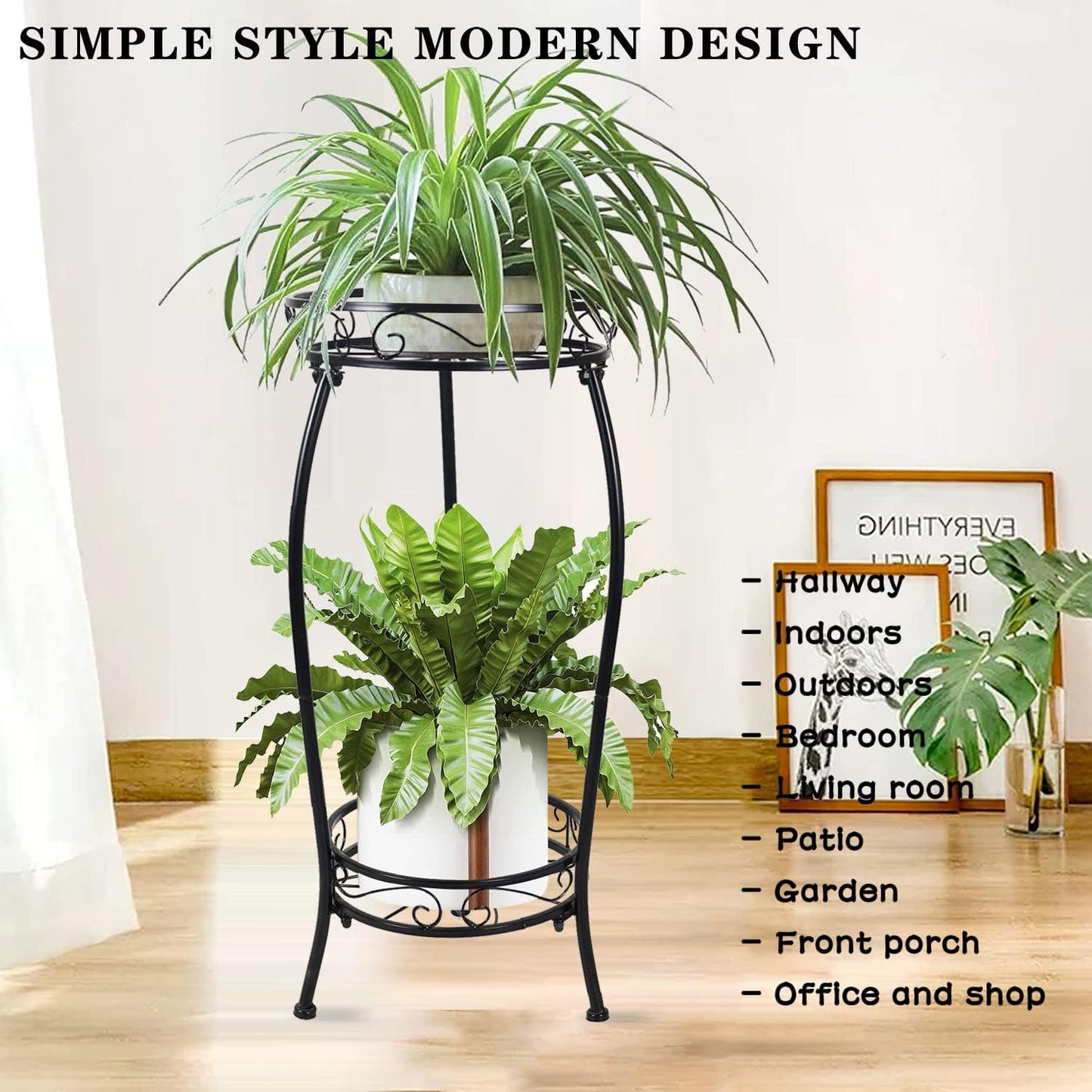 MOCORY Plant Stand Indoor Outdoor 2 Tier 25" Tall Metal Potted Holder Flower Pot Stand Heavy Duty Plant Shelf Rustproof Iron Multiple Plant Round Supports Rack for Planter Corner Garden Balcony Patio