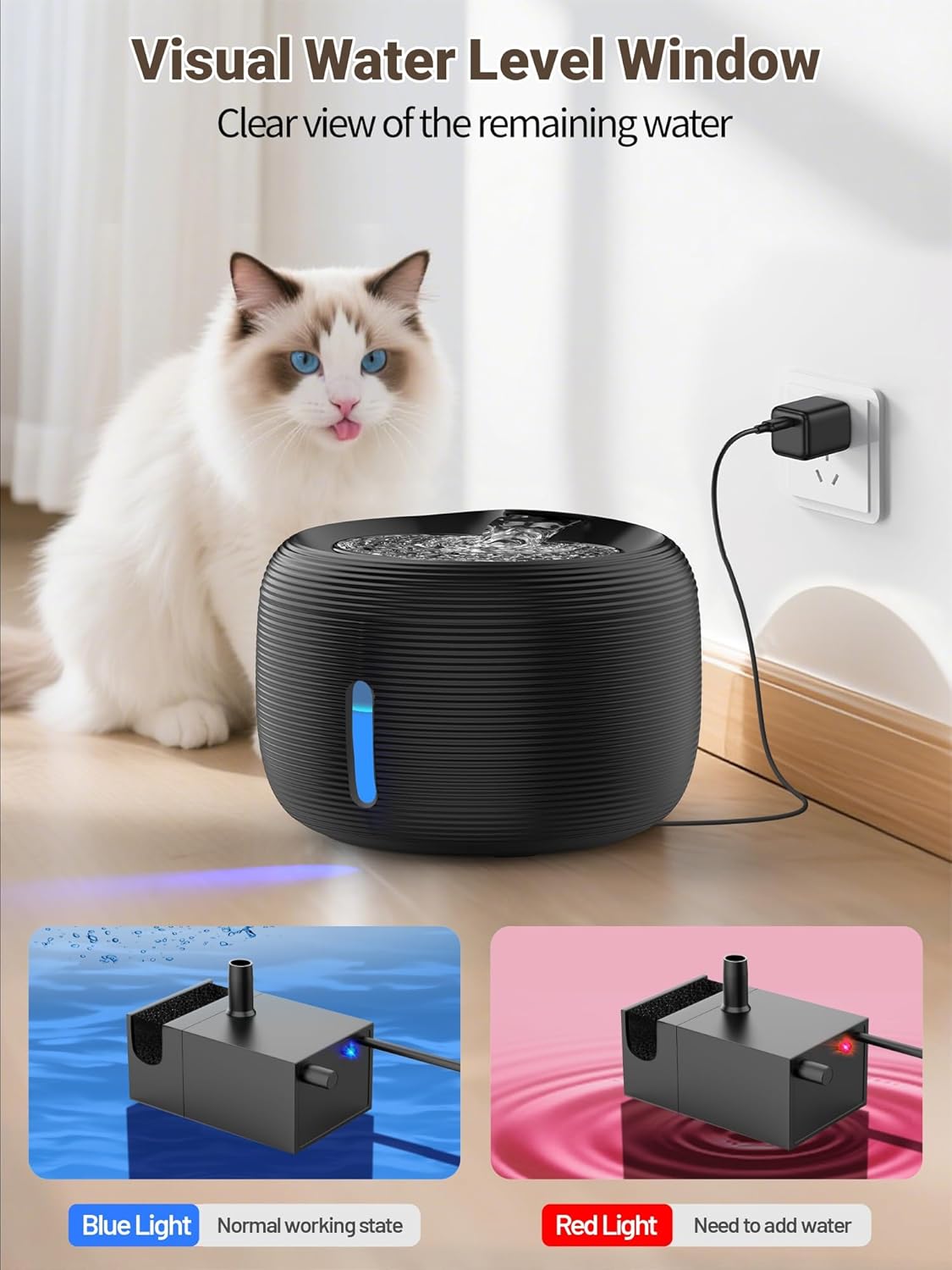 SIBAYS Cat Water Fountain Replacement Pump, Ultra Quiet Dog Water Fountain Pump for 3.5L/118oz Pet Fountain(FS75/FS77), Dog Water Bowl Dispenser Pump with LED Light(Model: P04)